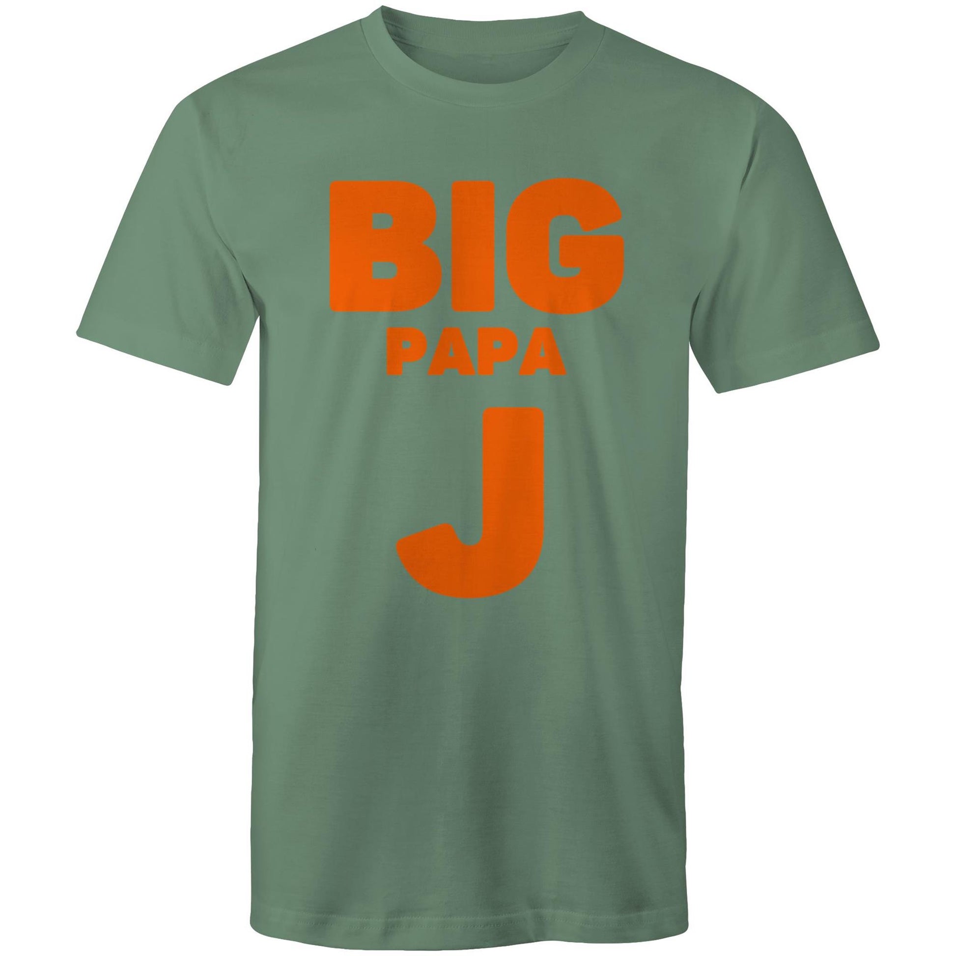 "Big Papa J" Men's Cotton Sage Green T-Shirt in Size S, M, L, XL, XXL, 3XL, 4XL, 5XL, Gift for Dad - Da Boss Mango AU -