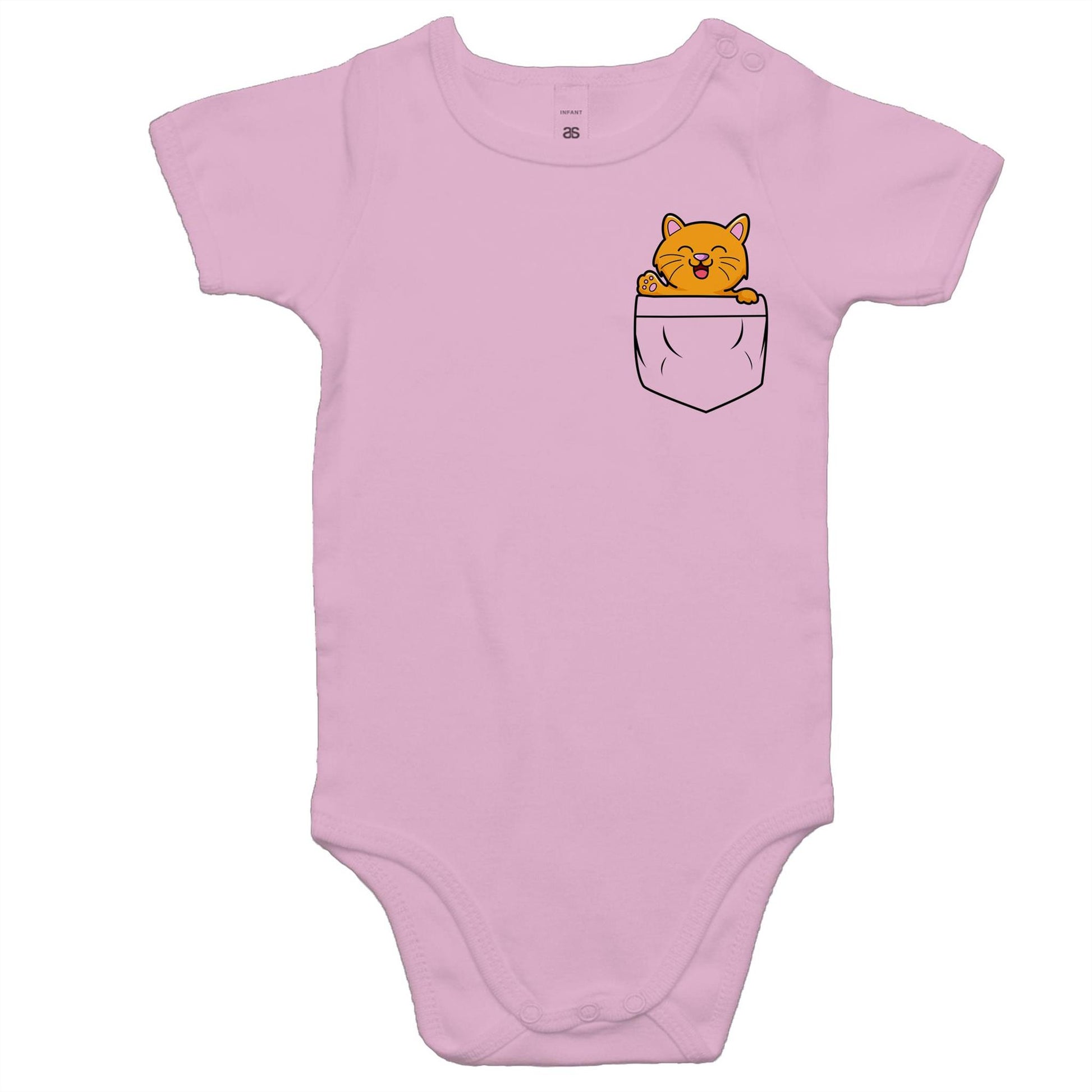 Kitten Mini Mango in a Pocket Baby Onesie Super Soft Romper - 0-3m, 3-6m, 6-12m, 12-18m, 18-24m - Da Boss Mango AU - Pink