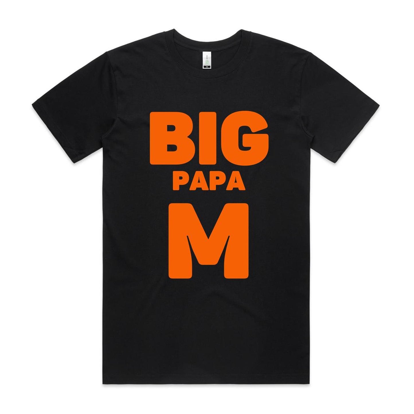 "Big Papa M" Men's GOTS Certified Organic Cotton T-Shirt, Father's Day Birthday Gift for Dad- Da Boss Mango AU - Black