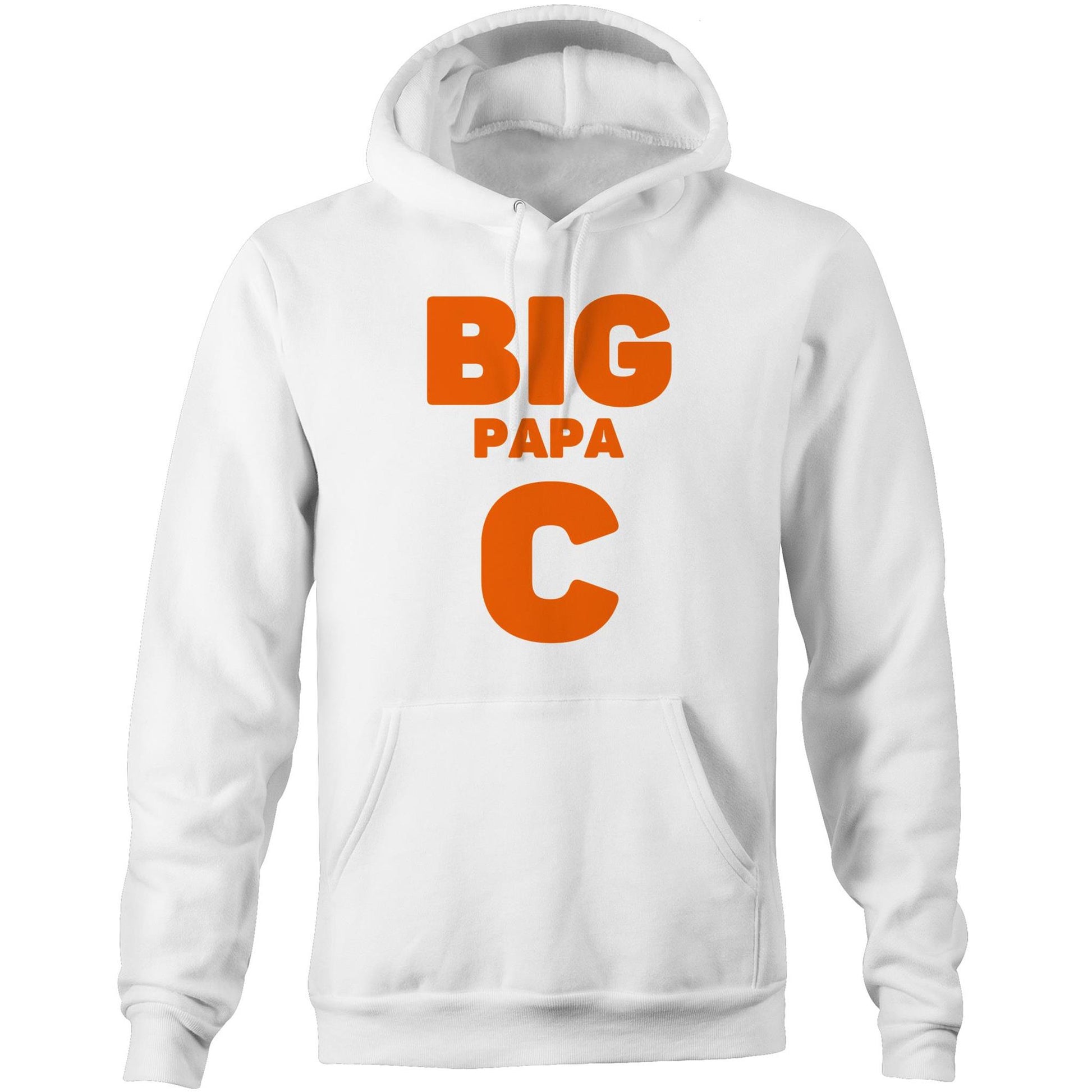 "Big Papa C" Pocket Hoodie Sweatshirt Pullover with Kangaroo Pocket Father's Day Gift - Da Boss Mango AU - White