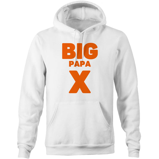 "Big Papa X" Pocket Hoodie Sweatshirt Pullover with Kangaroo Pocket Father's Day Gift for Dad - Da Boss Mango AU - White