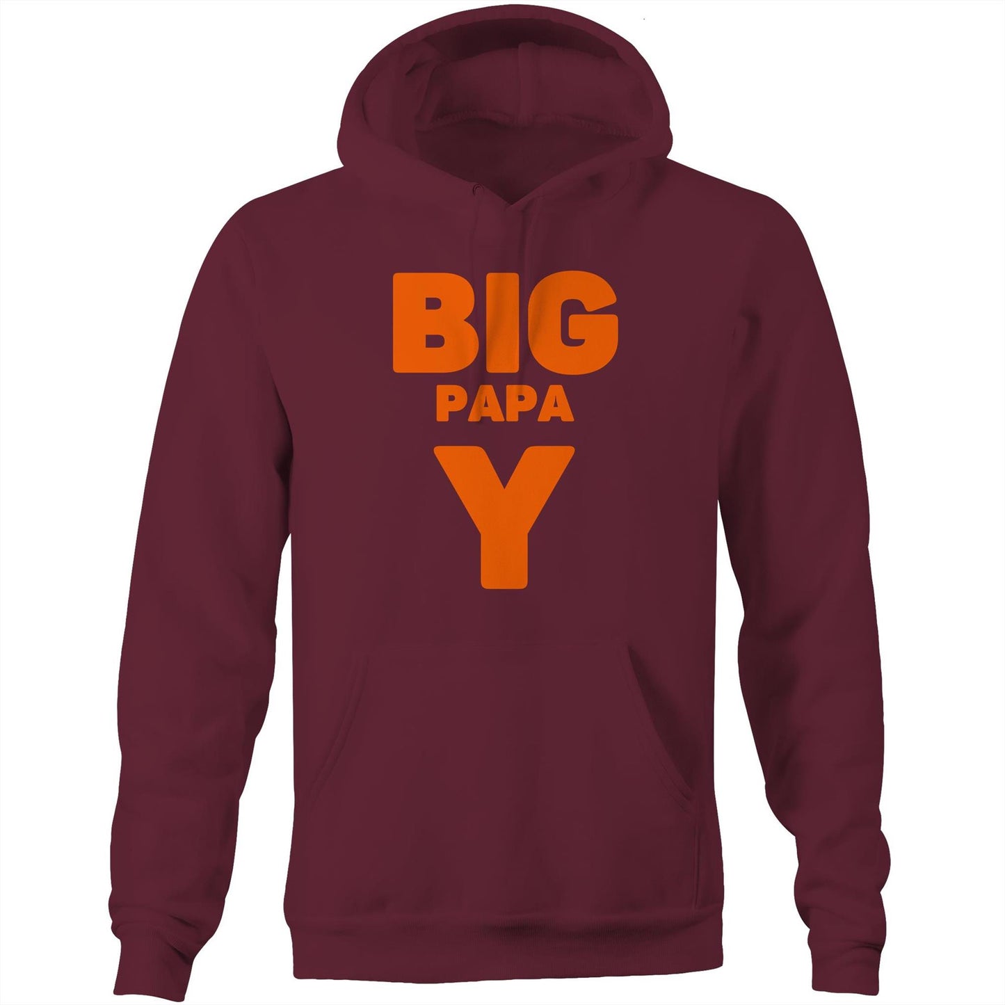 "Big Papa Y" Pocket Hoodie Sweatshirt Pullover with Kangaroo Pocket Gift for Dad - Da Boss Mango AU - Burgundy Maroon