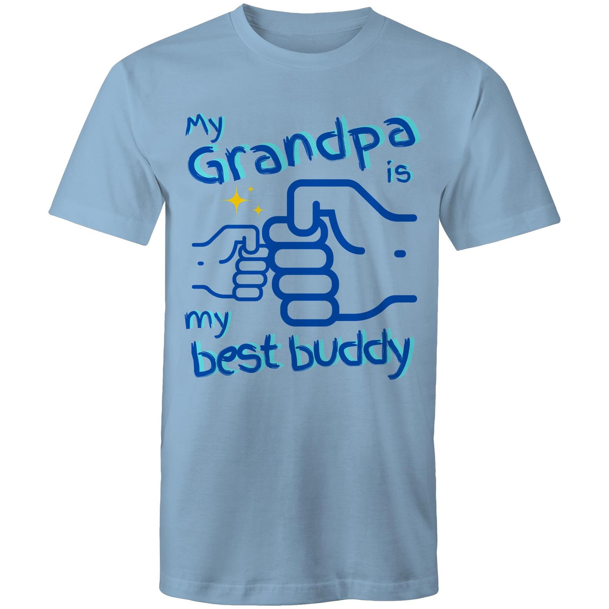 My Grandpa is My Best Buddy Men's Cotton T-Shirt - Best Gift for Grandpa from Grandson - Da Boss Mango AU - Carolina Blue