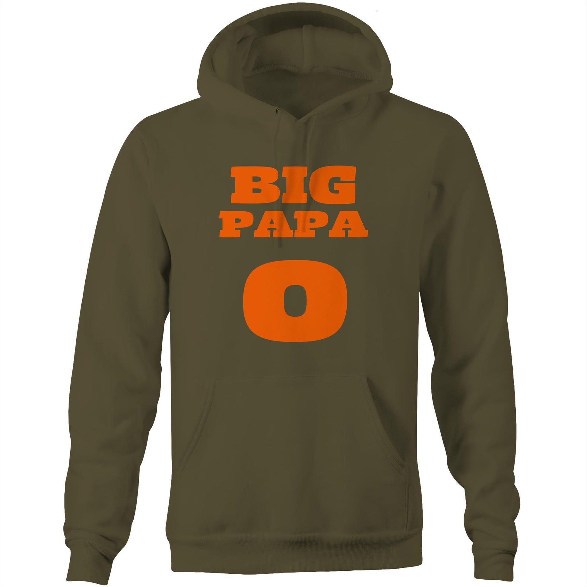 "Big Papa O" Pocket Hoodie Sweatshirt Pullover with Kangaroo Pocket Father's Day Gift for Dad - Da Boss Mango AU - Army Green