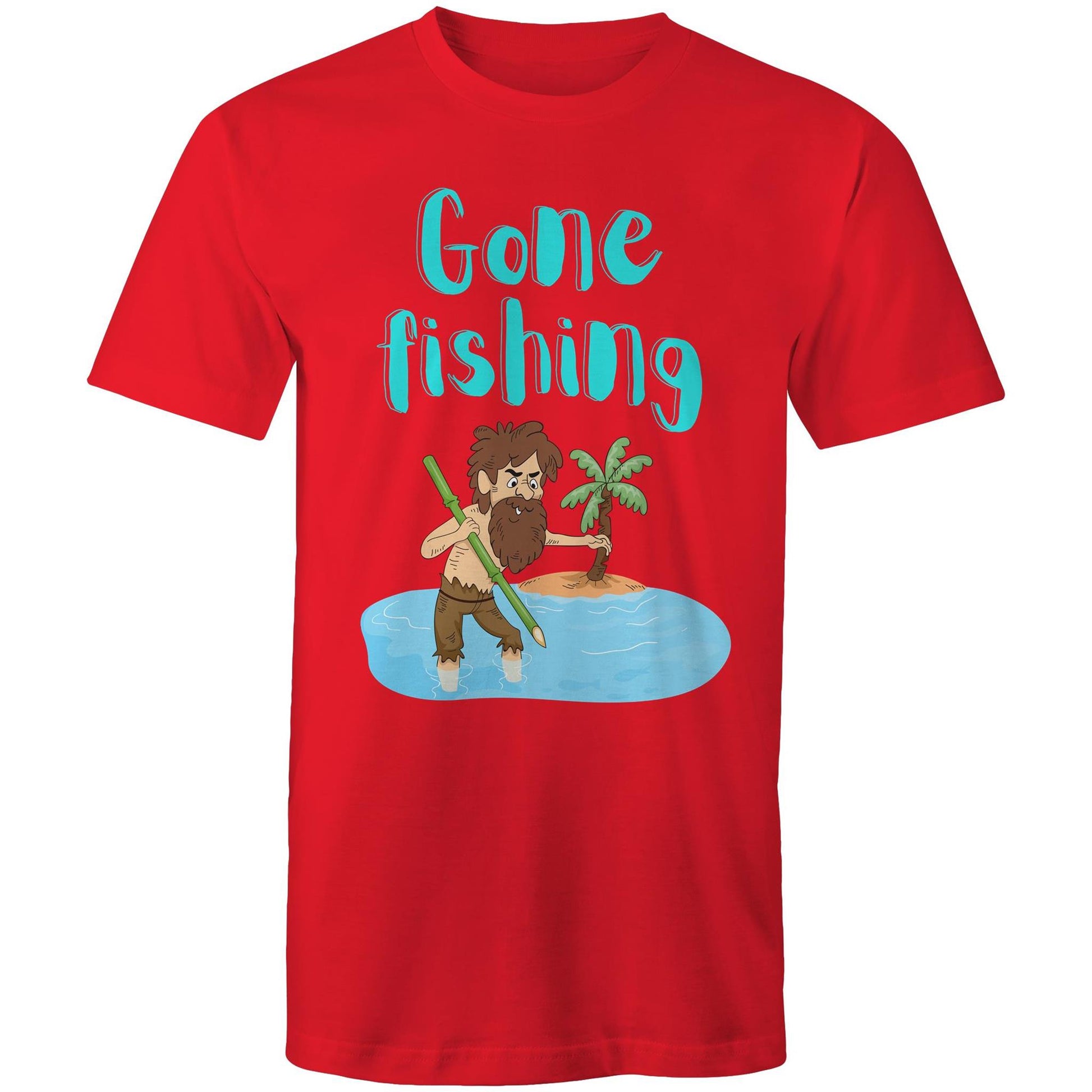 Gone Fishing Men's Cotton T-Shirt - Plus Size S, M, L, XL, 2XL, 3XL, 4XL, 5XL - Da Boss Mango AU - Red