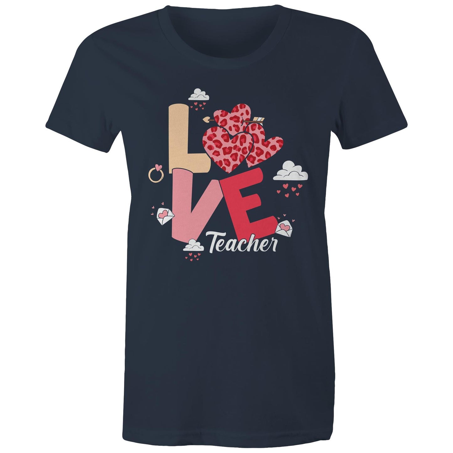 Love Teacher Women's Maple Cotton T-Shirt - Gift for Teachers - Da Boss Mango AU - Navy