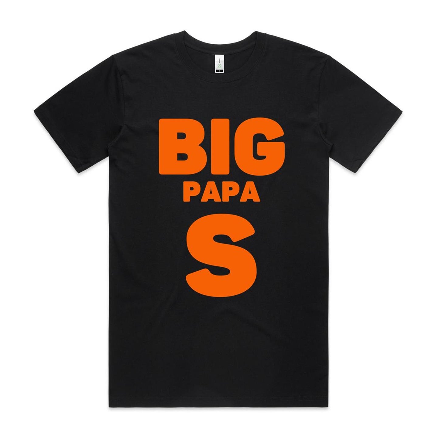 "Big Papa S" Men's GOTS Certified Organic Cotton T-Shirt, Father's Day Birthday Gift for Dad- Da Boss Mango AU - Black