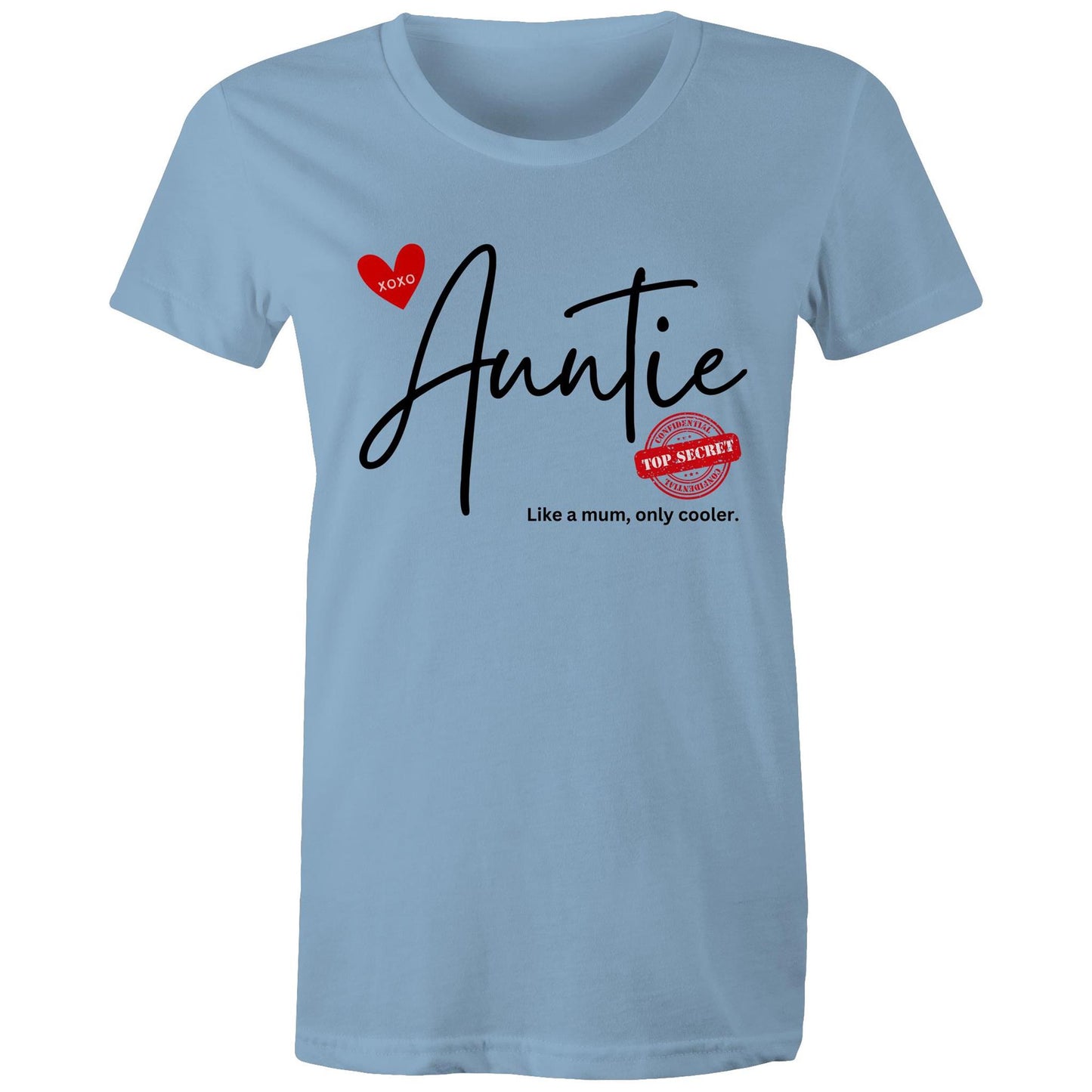 "Auntie - Like a mum, only cooler" Women's Cotton T-Shirt - Best Gift for Auntie - Da Boss Mango AU - Carolina Blue