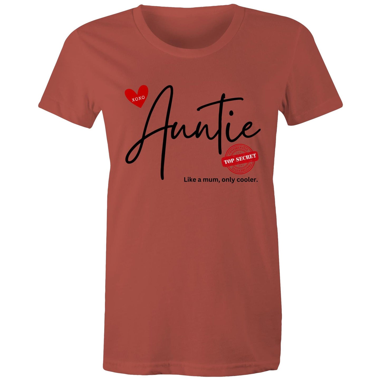 "Auntie - Like a mum, only cooler" Women's Cotton T-Shirt - Best Gift for Auntie - Da Boss Mango AU - Coral Pink