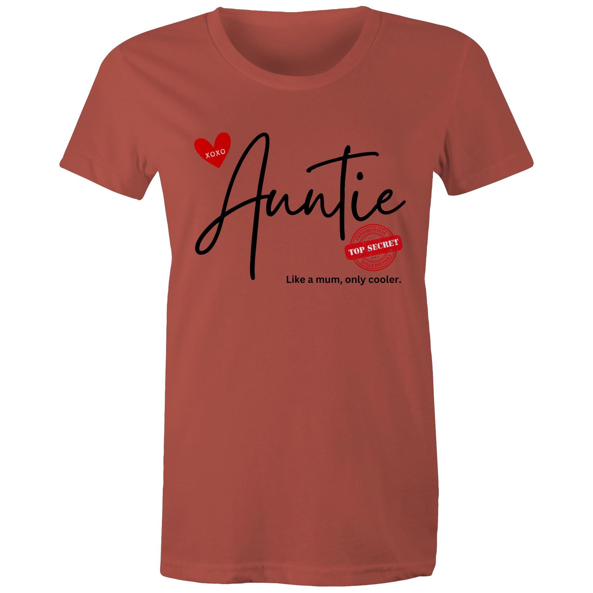 "Auntie - Like a mum, only cooler" Women's Cotton T-Shirt - Best Gift for Auntie - Da Boss Mango AU - Coral Pink