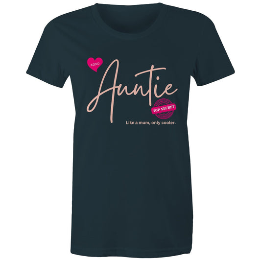 "Auntie - Like a mum, only cooler" Women's Cotton T-Shirt - Best Gift for Auntie - Da Boss Mango AU - Indigo