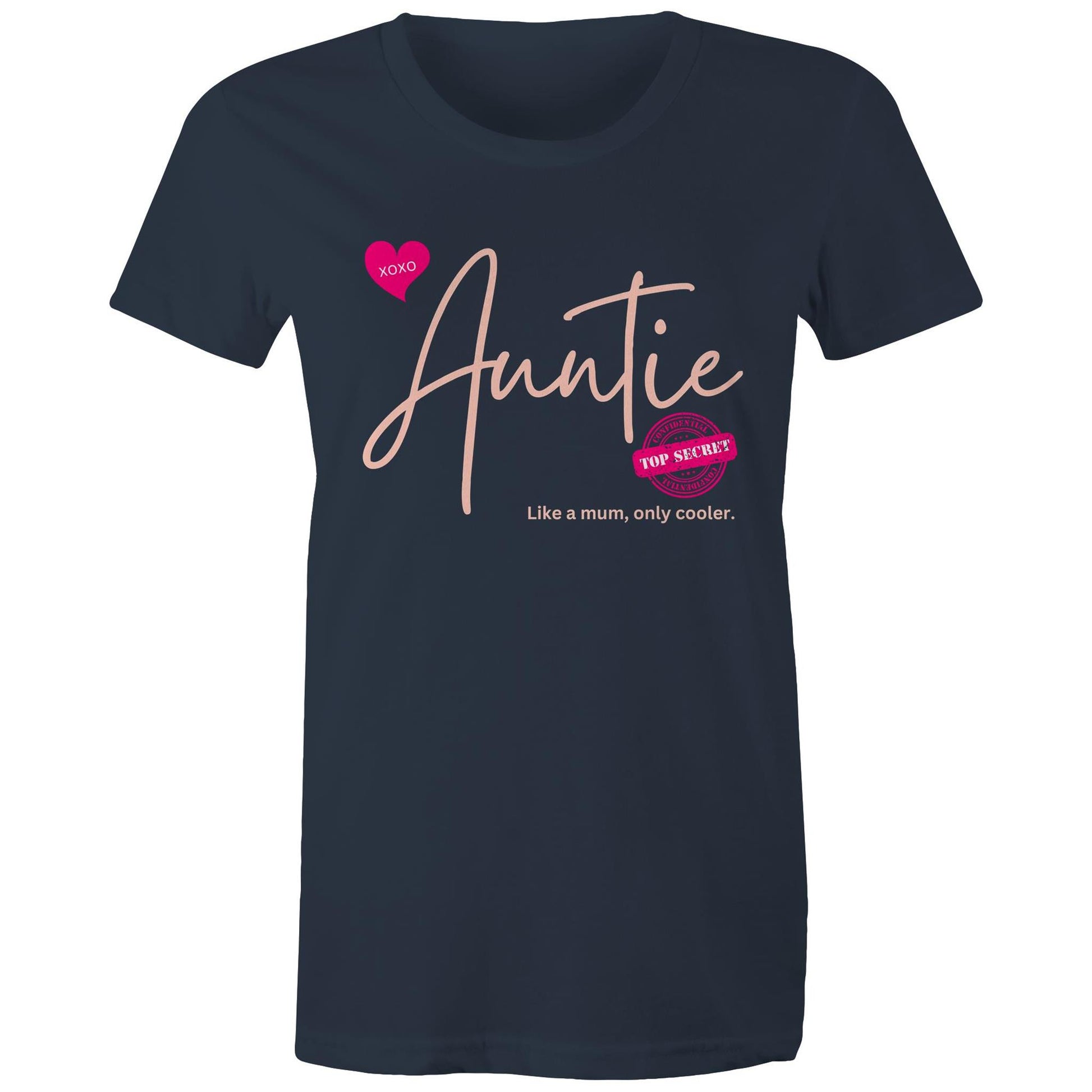 "Auntie - Like a mum, only cooler" Women's Cotton T-Shirt - Best Gift for Auntie - Da Boss Mango AU - Navy