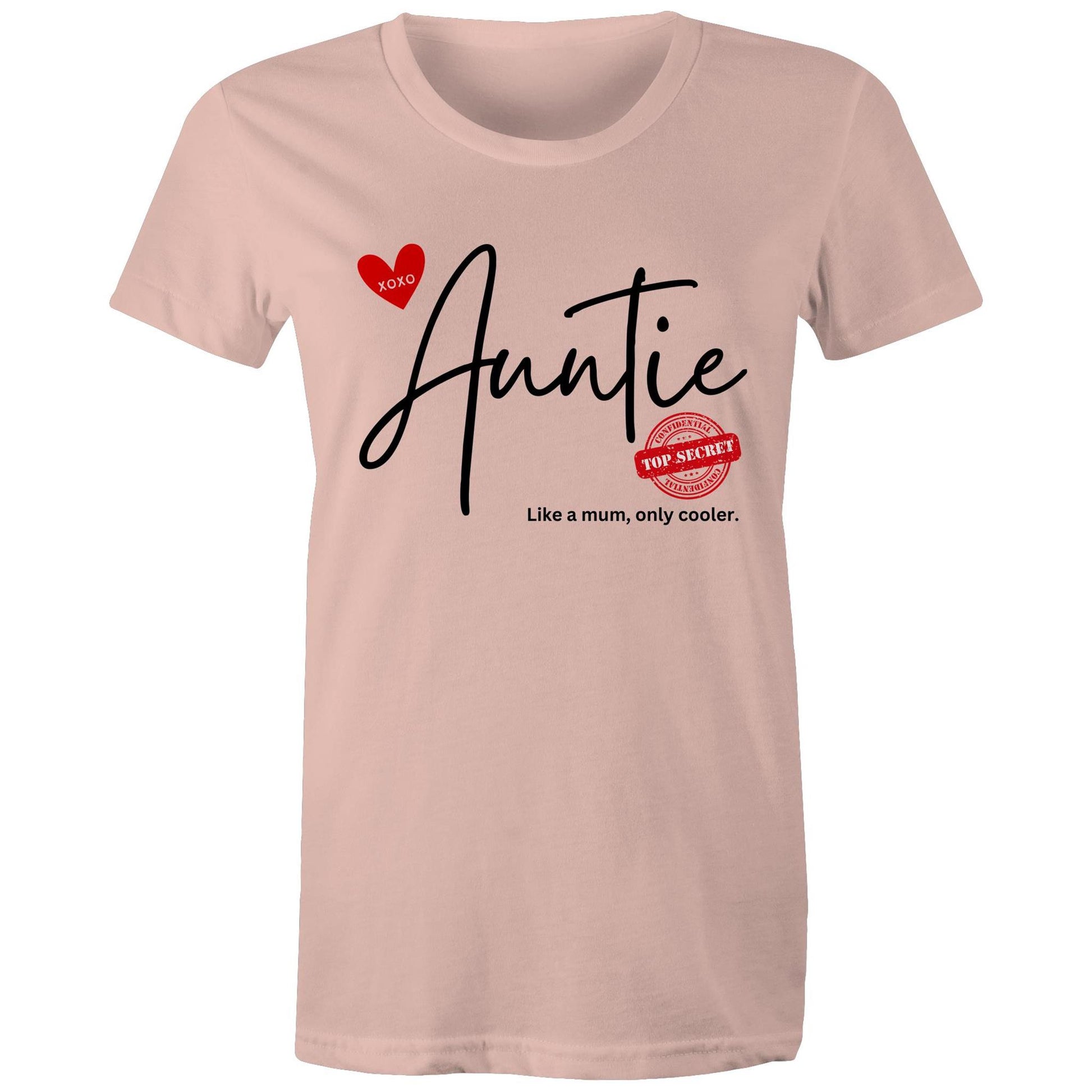 "Auntie - Like a mum, only cooler" Women's Cotton T-Shirt - Best Gift for Auntie - Da Boss Mango AU - Pale Pink