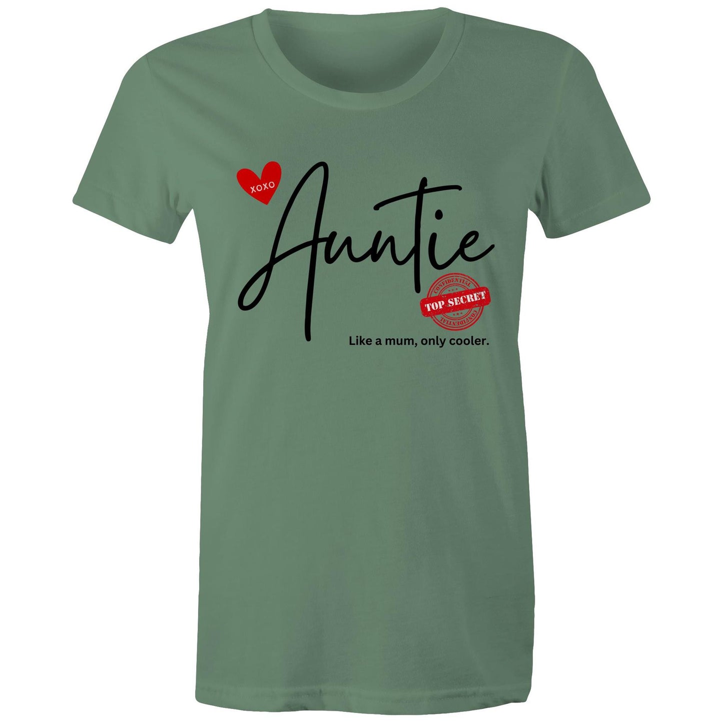 "Auntie - Like a mum, only cooler" Women's Cotton T-Shirt - Best Gift for Auntie - Da Boss Mango AU - Sage Green