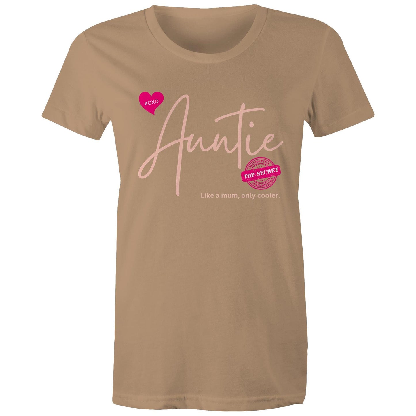 "Auntie - Like a mum, only cooler" Women's Cotton T-Shirt - Best Gift for Auntie - Da Boss Mango AU - Tan Beige