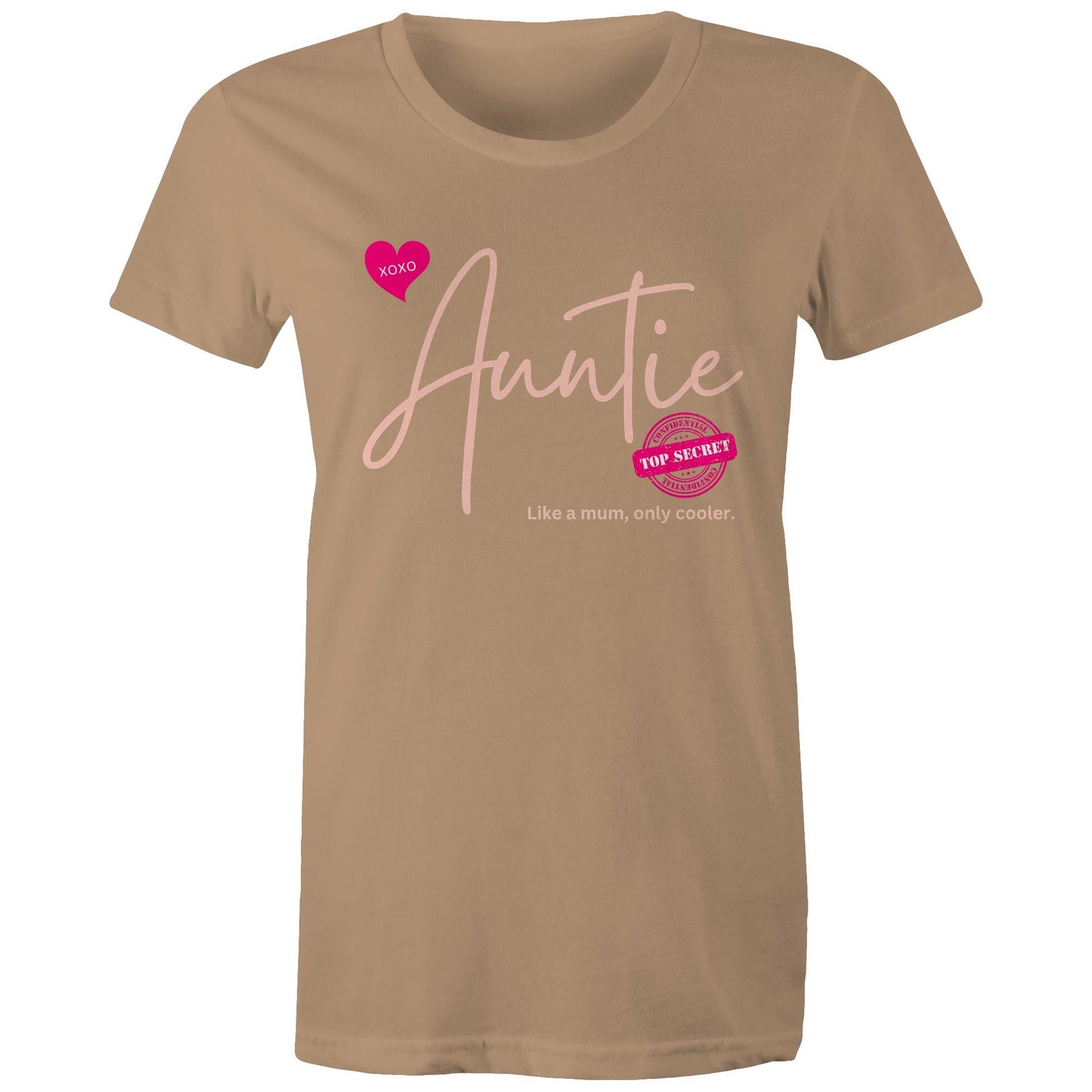"Auntie - Like a mum, only cooler" Women's Cotton T-Shirt - Best Gift for Auntie - Da Boss Mango AU - Tan Beige