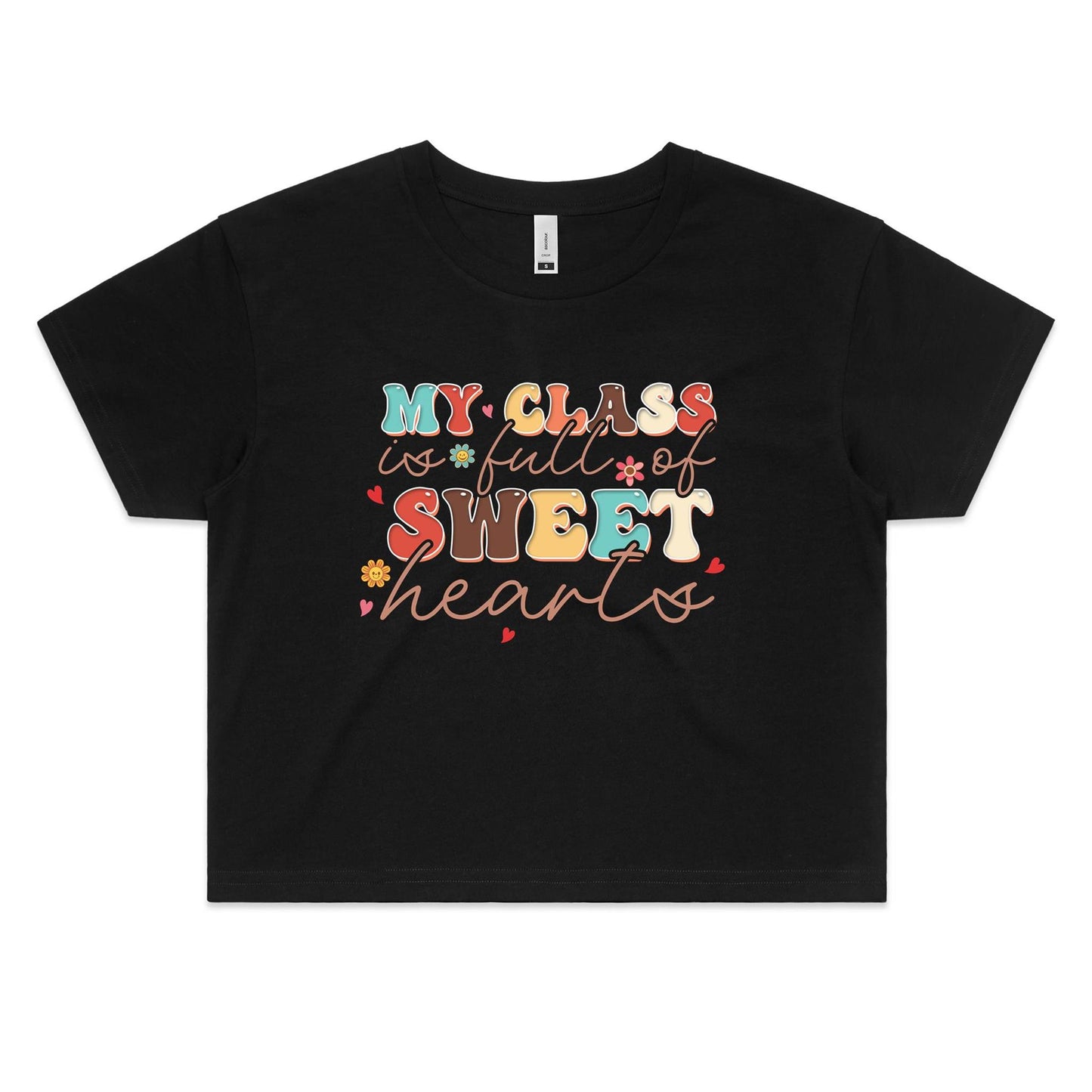 My Class is Full of Sweet-hearts Women's Crop Cotton Tee - Gift for teachers - Da Boss Mango AU - Black