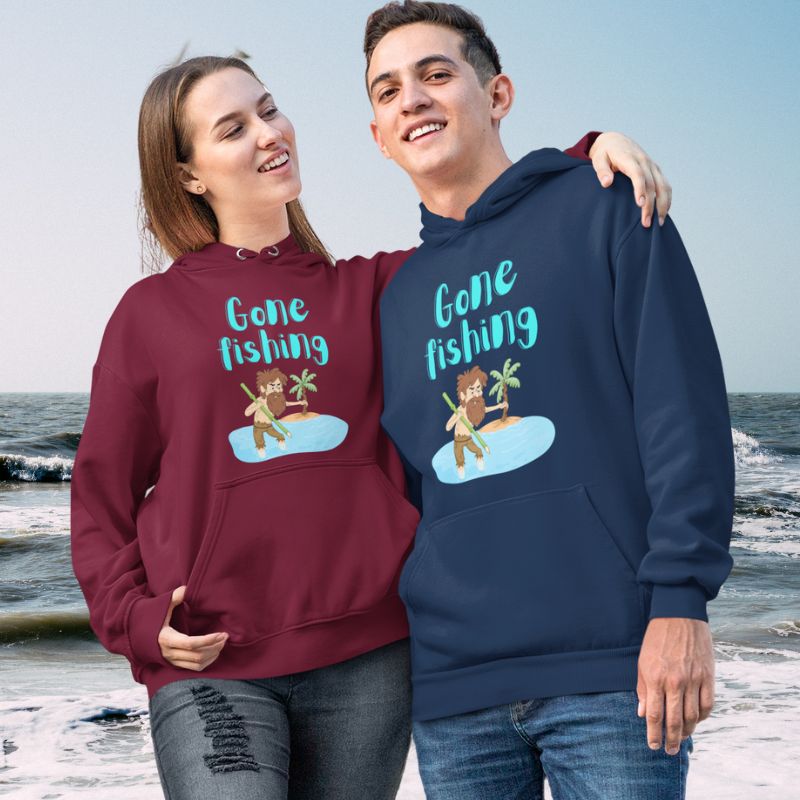 "Gone Fishing" Unisex Pocket Hoodie Sweatshirt - Funny Pullover for Men and Women - Da Boss Mango AU - Wear it together.