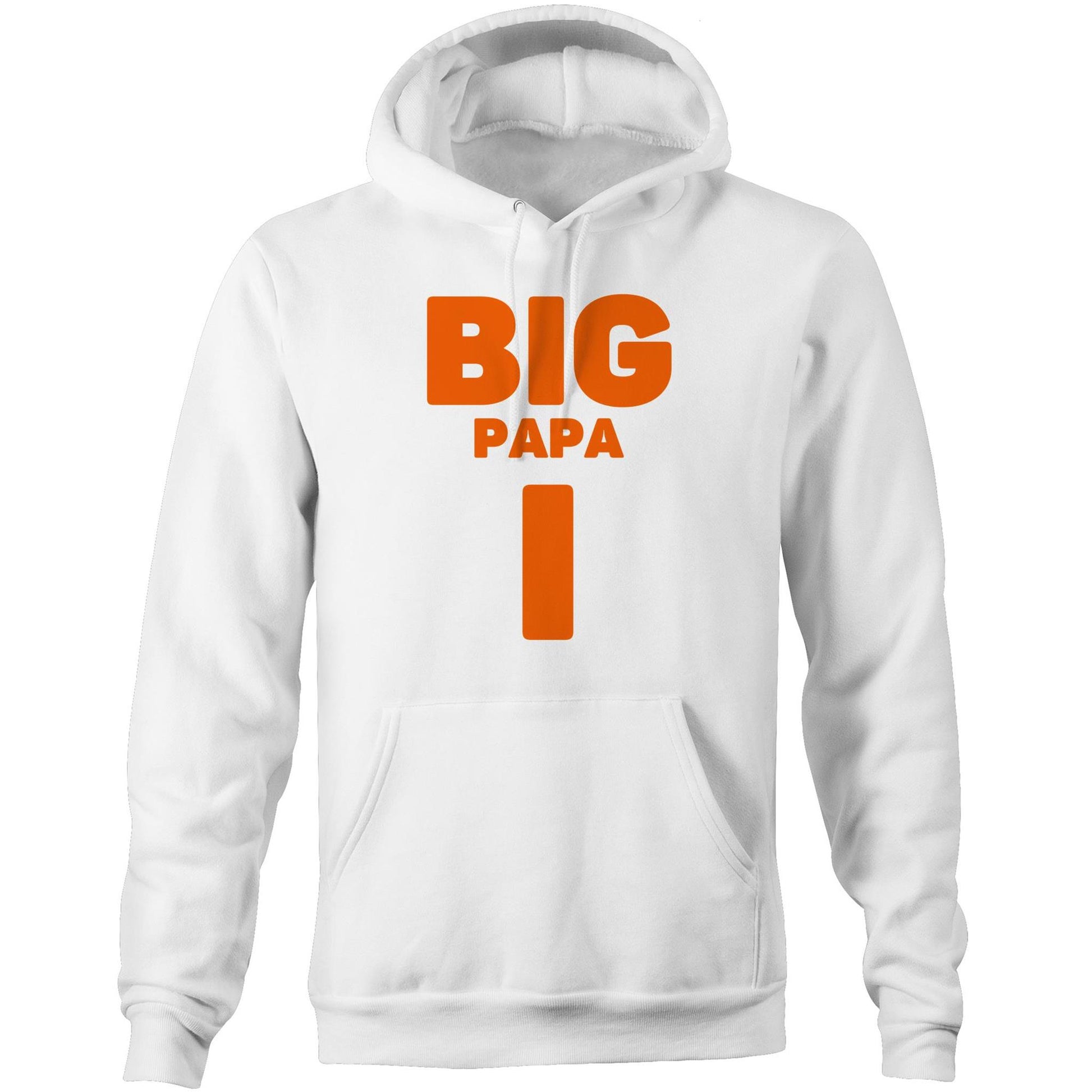 "Big Papa I" Pocket Hoodie Sweatshirt Pullover with Kangaroo Pocket Father's Day Gift for Dad - Da Boss Mango AU - White