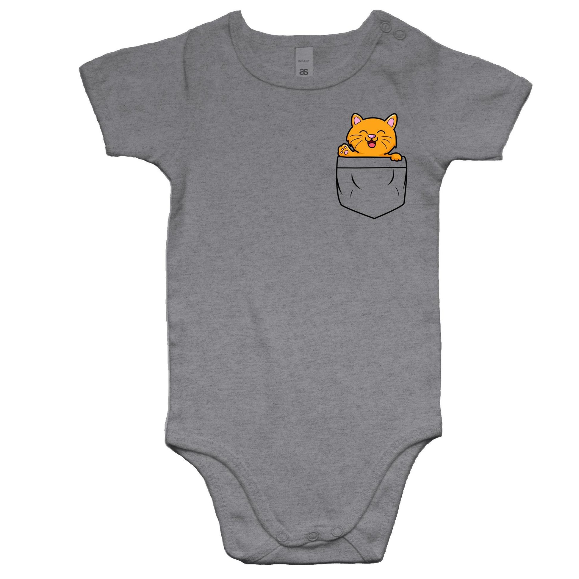 Kitten Mini Mango in a Pocket Baby Onesie Soft Romper - 0-3m, 3-6m, 6-12m, 12-18m, 18-24m - Da Boss Mango AU - Grey Marle