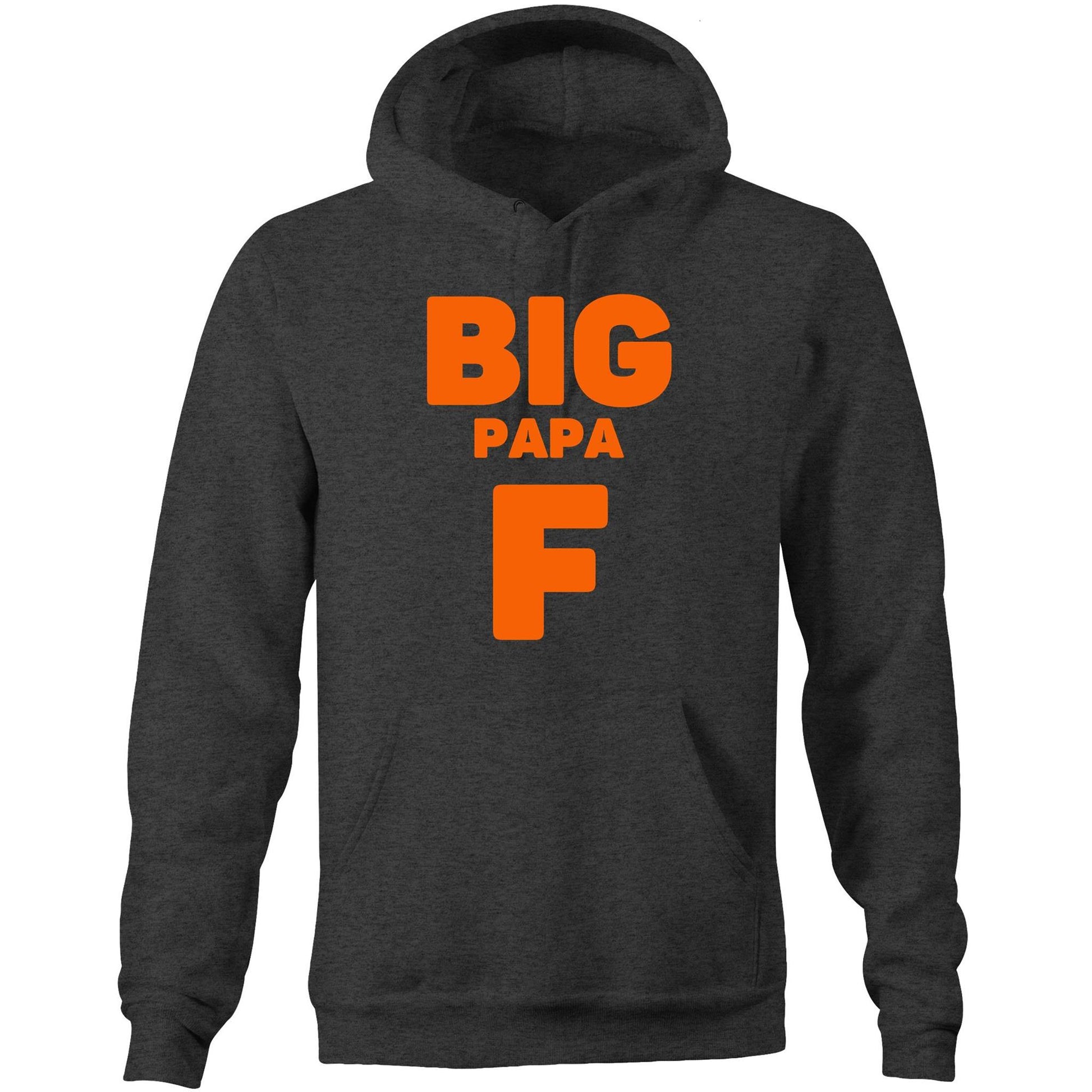 "Big Papa F" Pocket Hoodie Sweatshirt Pullover with Kangaroo Pocket Gift for Dad - Da Boss Mango AU - Asphalt Marle Dark Grey