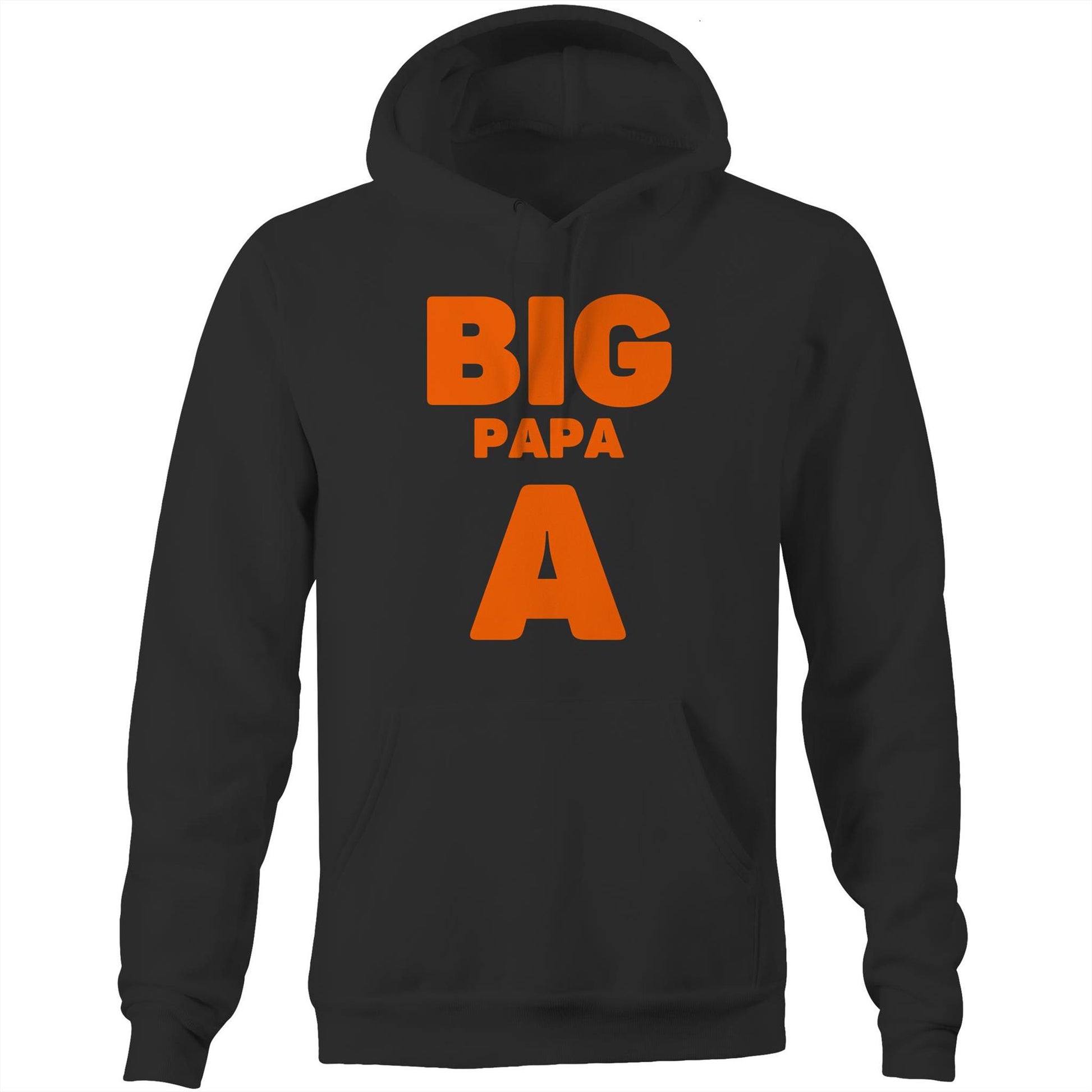 "Big Papa A" Pocket Hoodie Sweatshirt Pullover with Kangaroo Pocket Father's Day Gift - Da Boss Mango AU - Black