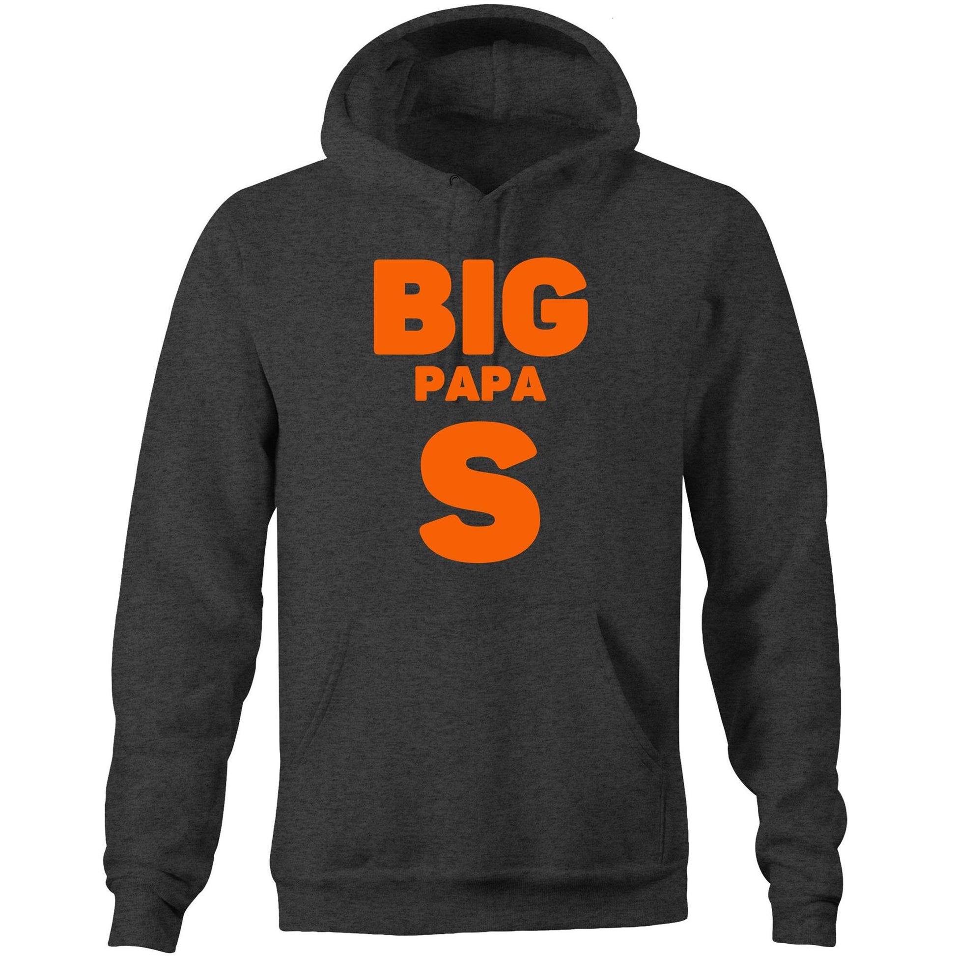 "Big Papa S" Pocket Hoodie Sweatshirt Pullover with Kangaroo Pocket Gift for Dad - Da Boss Mango AU - Asphalt Grey Marle