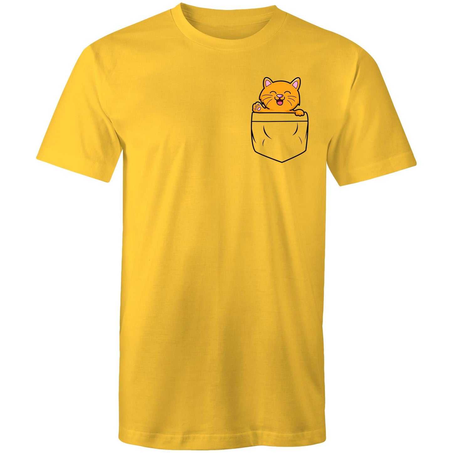 Kitten Mini Mango in a Pocket Men's Cotton T-Shirt - Da Boss Mango AU - Yellow