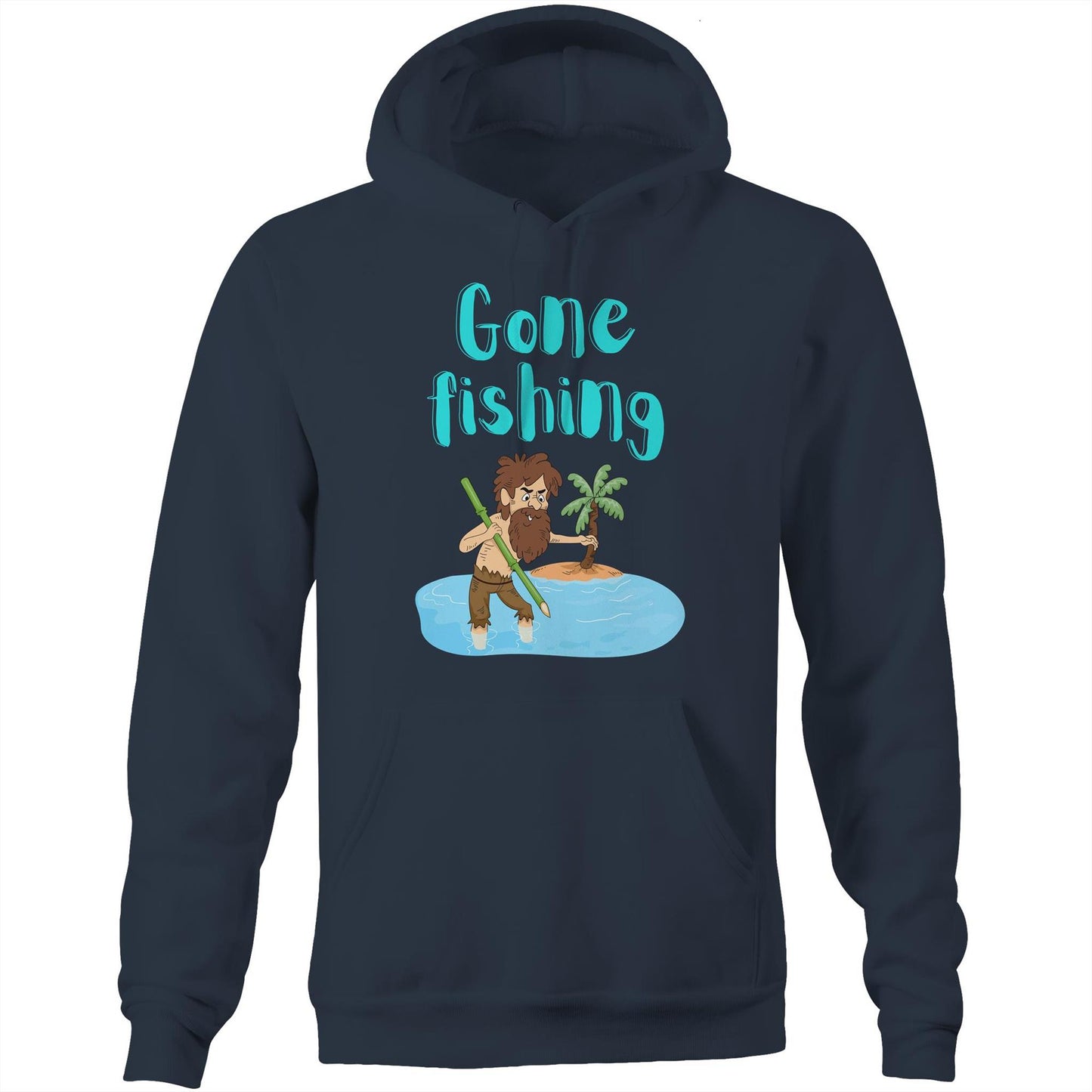 "Gone Fishing" Unisex Pocket Hoodie Sweatshirt - Funny Pullover for Men and Women - Da Boss Mango AU - Navy