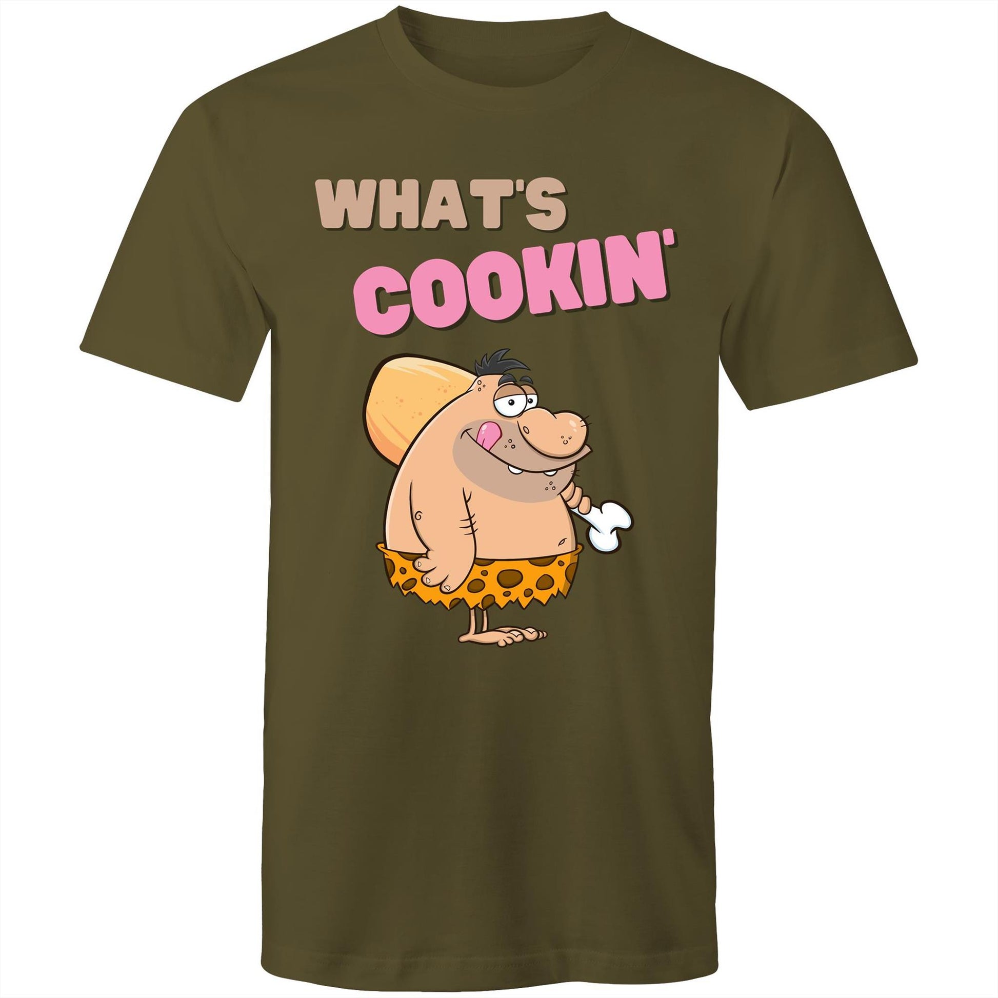 What's Cookin' Humorous Men's Cotton T-Shirt - Plus Size S, M, L, XL, 2XL, 3XL, 4XL, 5XL - Da Boss Mango AU - Army Green