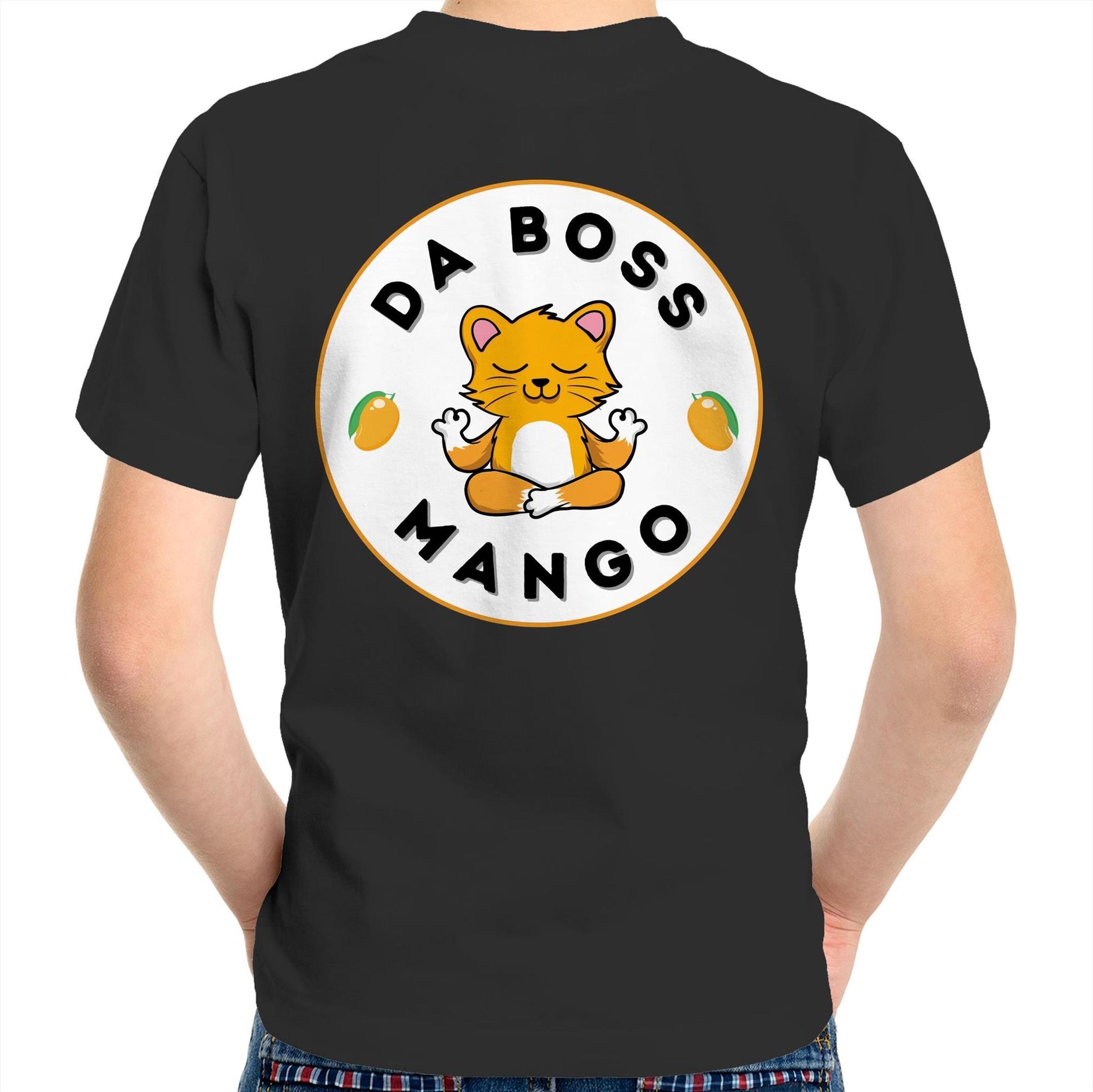 Da Boss Mango Kids Youth Crew Cotton T-Shirt Logo on back - Size 2, 4, 6, 8, 10, 12,14 - Da Boss Mango AU - Black