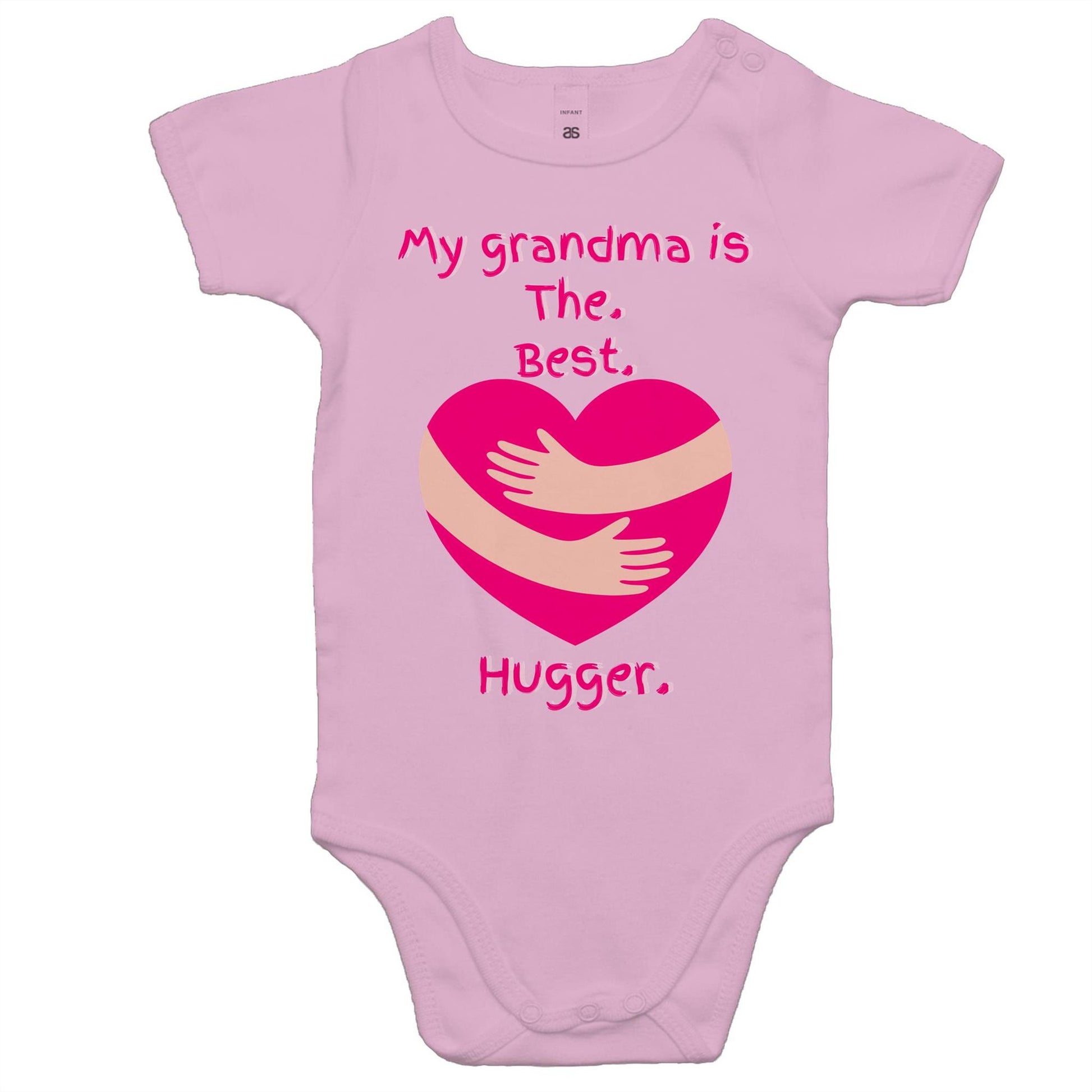 My grandma is The. Best. Hugger. Baby Onesie Super Soft Cotton Romper - Da Boss Mango AU - Pink - Wear it together.