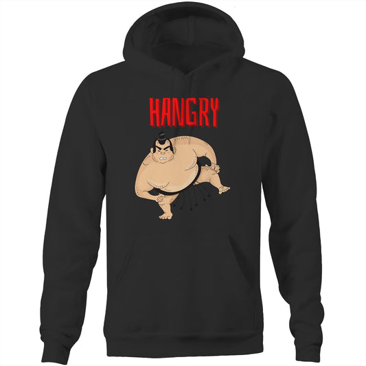 "Hangry" Funny Unisex Pocket Hoodie Sweatshirt Pullover for Men and Women - Da Boss Mango AU - Black