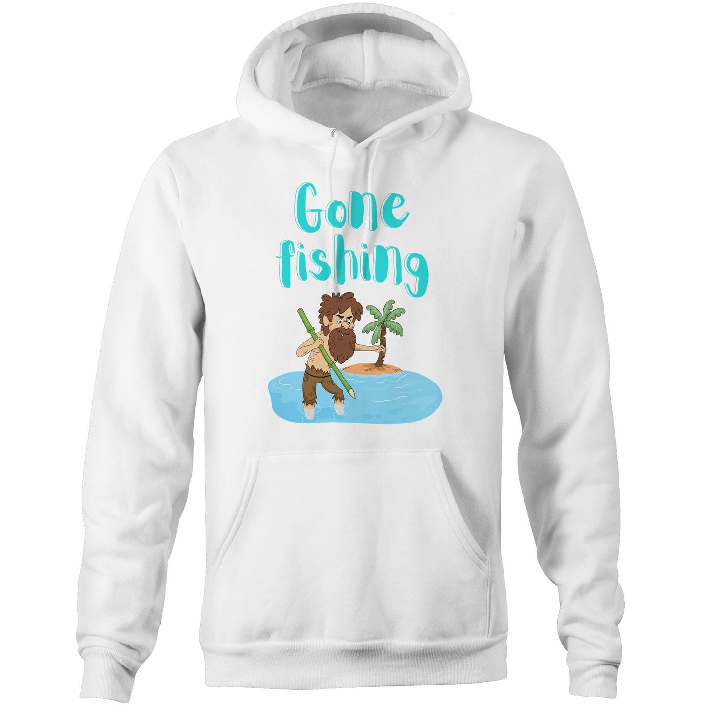 "Gone Fishing" Unisex Pocket Hoodie Sweatshirt - Funny Pullover for Men and Women - Da Boss Mango AU - White