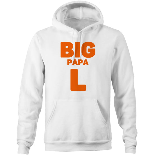 "Big Papa L" Pocket Hoodie Sweatshirt Pullover with Kangaroo Pocket Father's Day Gift for Dad - Da Boss Mango AU - White