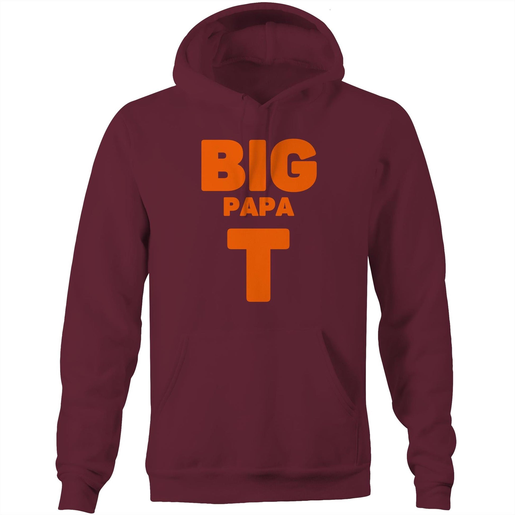 "Big Papa T" Pocket Hoodie Sweatshirt Pullover with Kangaroo Pocket Gift for Dad - Da Boss Mango AU - Burgundy Maroon