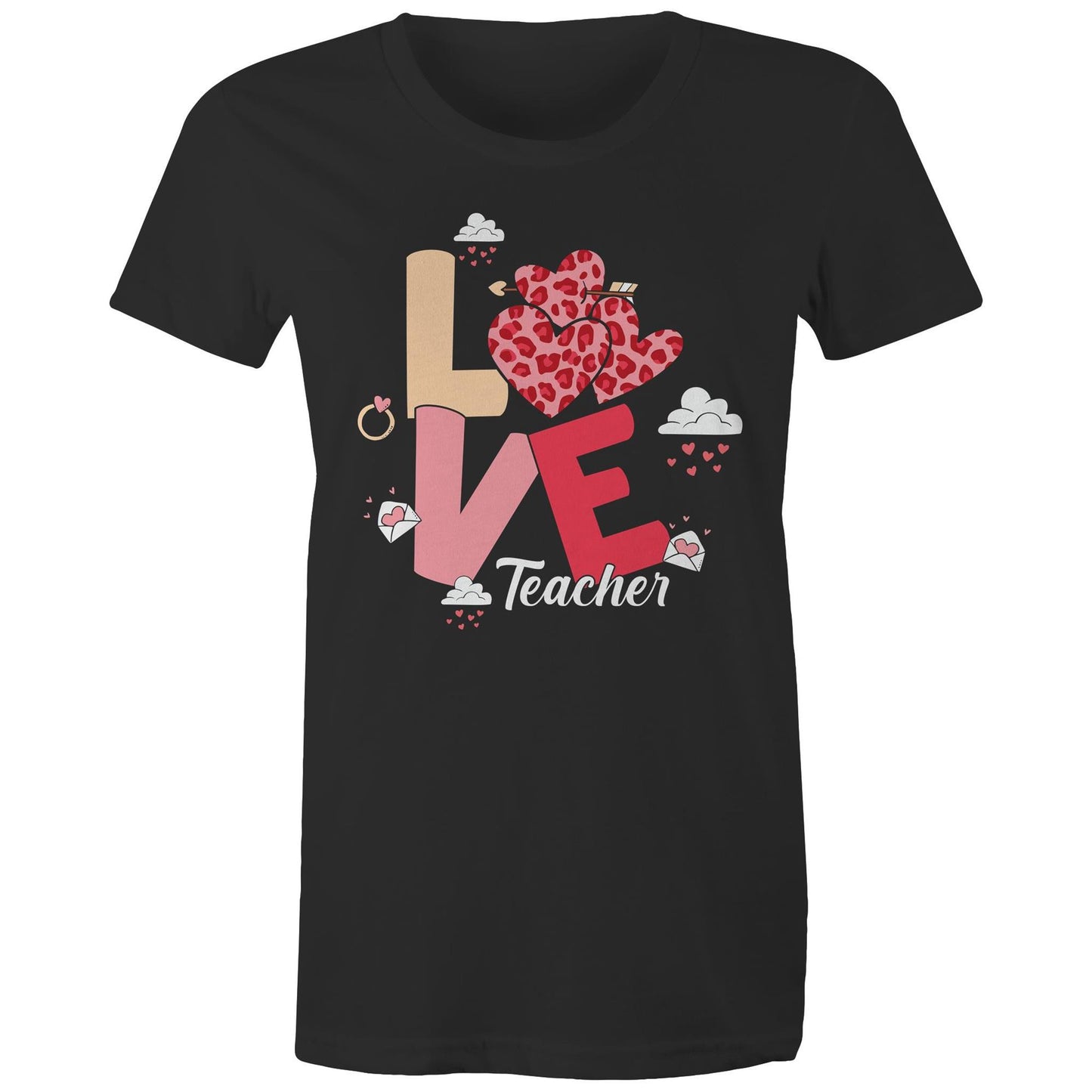 Love Teacher Women's Maple Cotton T-Shirt - Gift for Teachers - Da Boss Mango AU - Black