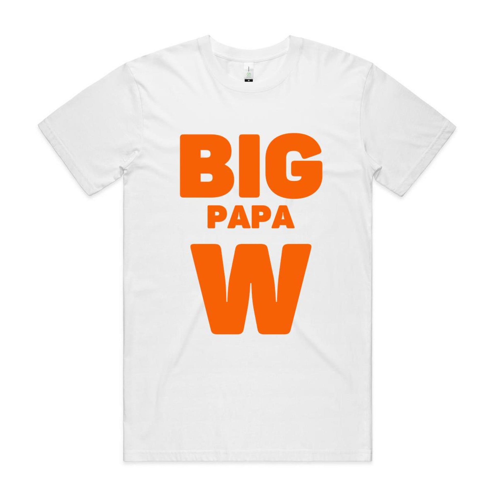 "Big Papa W" Men's GOTS Certified Organic Cotton T-Shirt, Father's Day Birthday Gift for Dad- Da Boss Mango AU - White