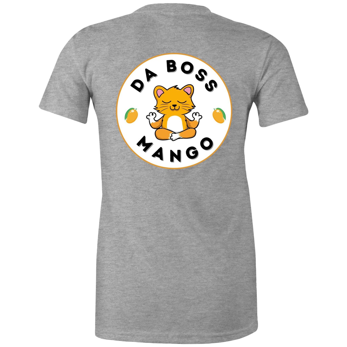 Da Boss Mango Women's Cotton T-Shirt Logo on Back - Da Boss Mango AU - Grey Marle