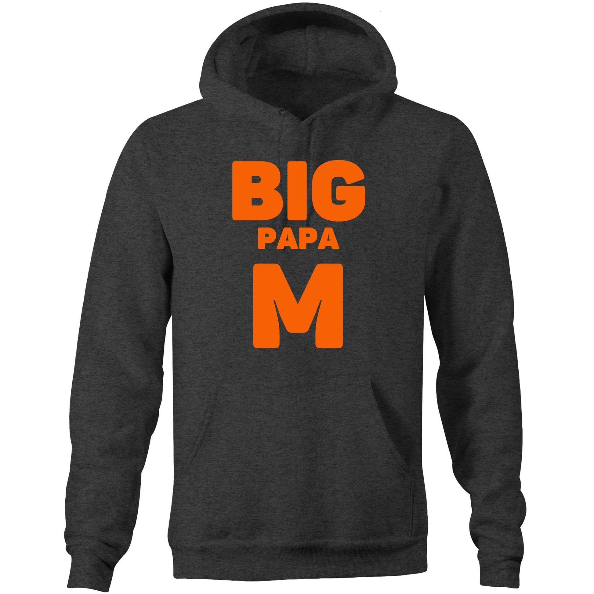 "Big Papa M" Pocket Hoodie Sweatshirt Pullover with Kangaroo Pocket Gift for Dad - Da Boss Mango AU - Asphalt Dark Grey