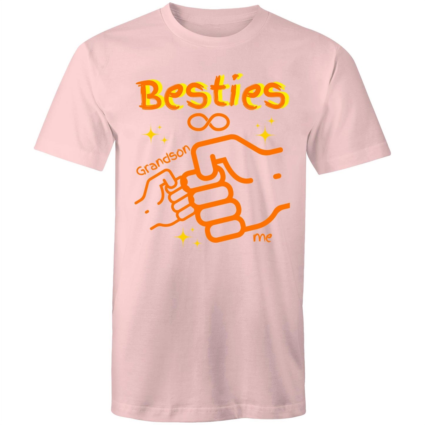 "Besties Me & Grandson" Men's Cotton T-Shirt - Gift for Grandpa Matching Clothing with Grandson - Da Boss Mango AU - Pink