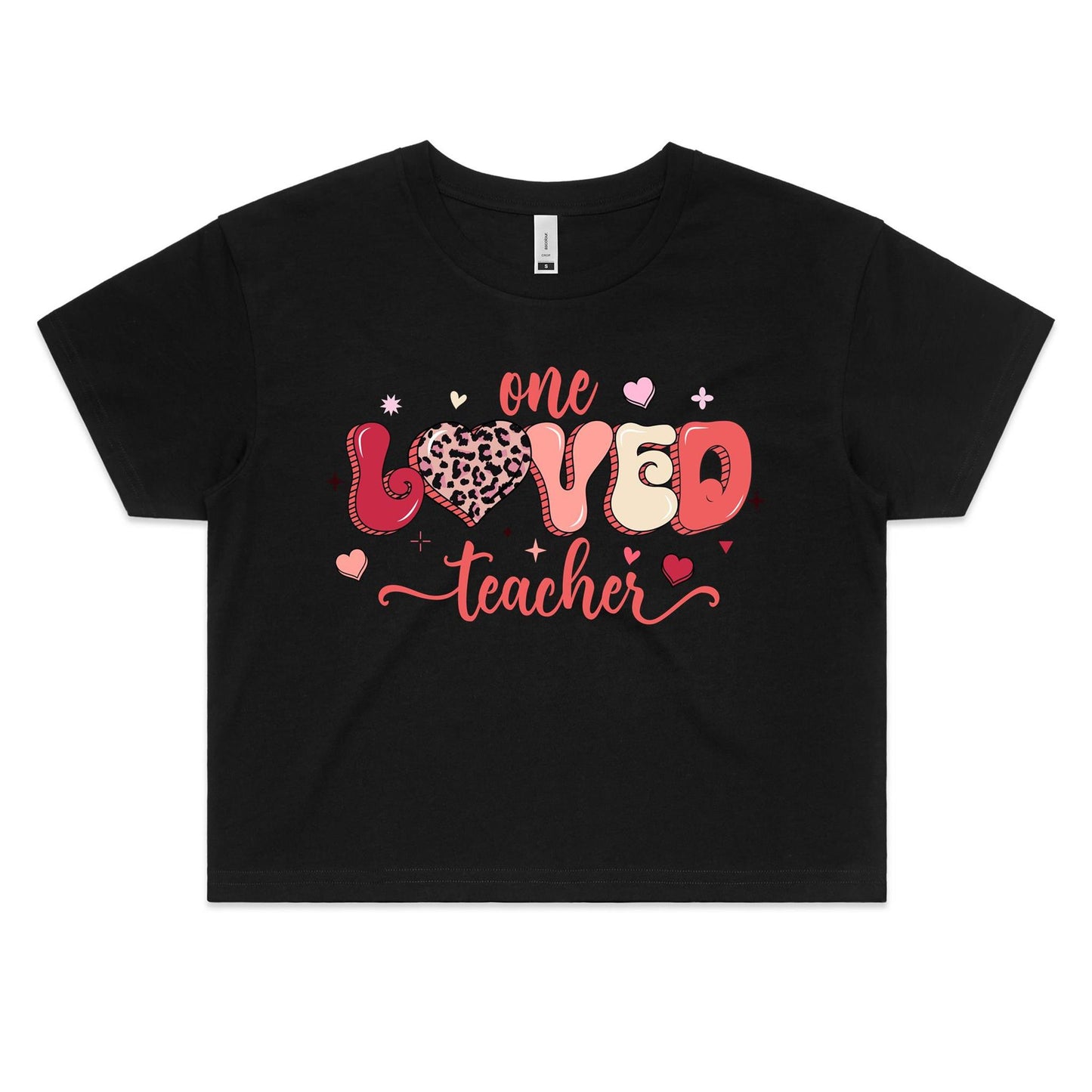 One Loved Teacher Women's Cotton Crop Tee - Lovely Gift for Teachers - Da Boss Mango AU - Black