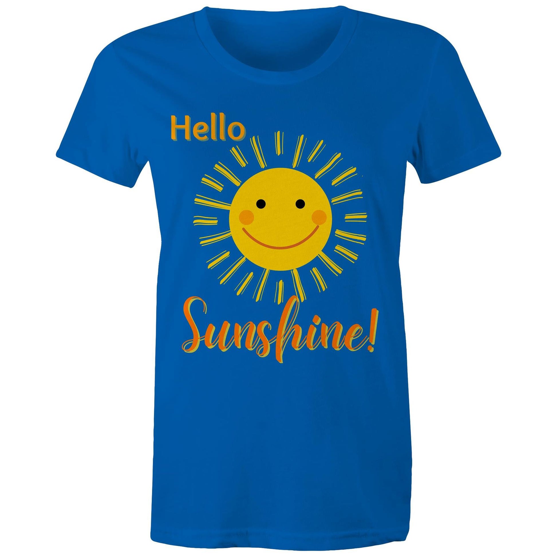 "Hello Sunshine!" Women's Cotton T-shirt - Gift Positive Happy Vibe Clothing - Da Boss Mango AU - Bright Royal Blue