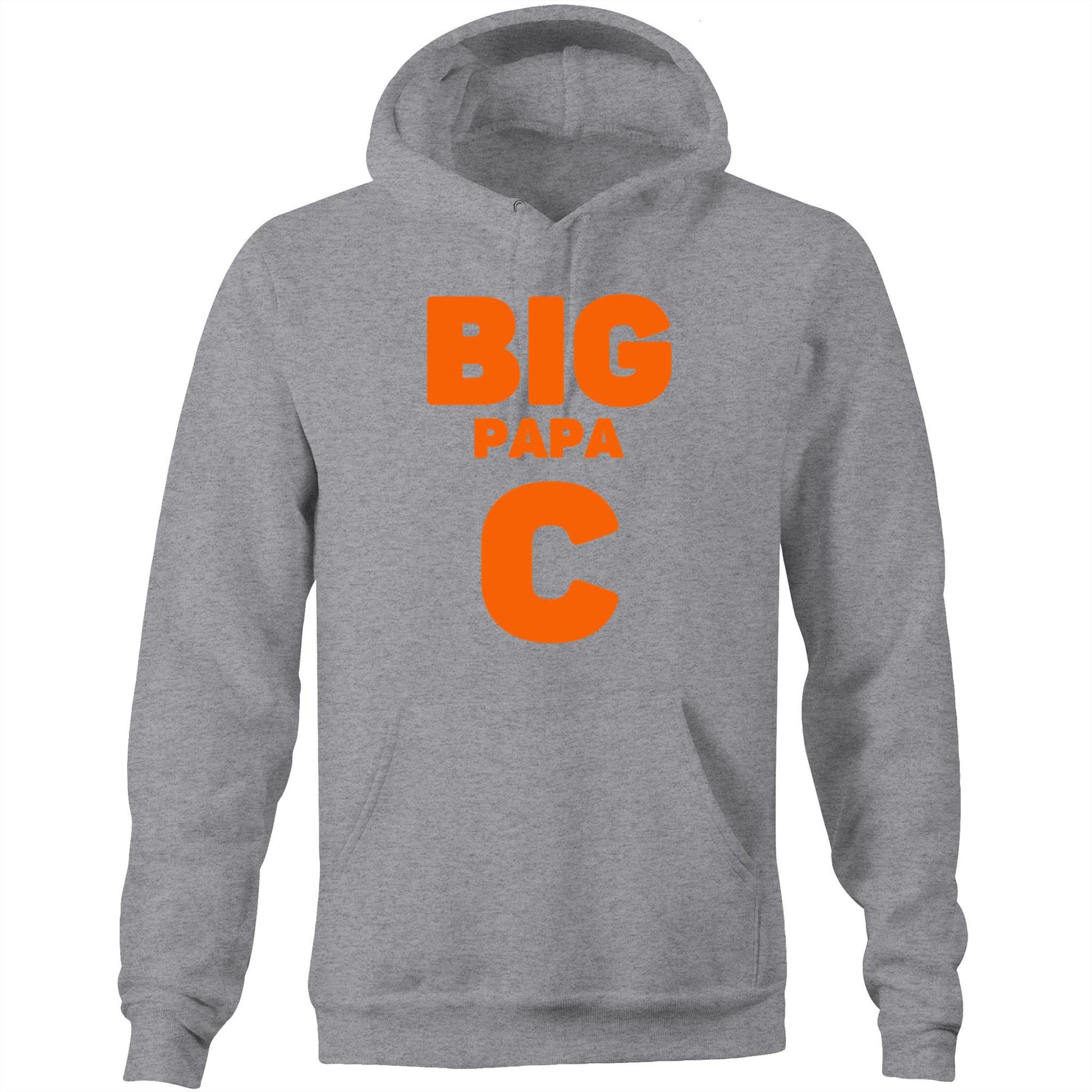 "Big Papa C" Pocket Hoodie Sweatshirt Pullover with Kangaroo Pocket Father's Day Gift - Da Boss Mango AU - Light Grey Marle