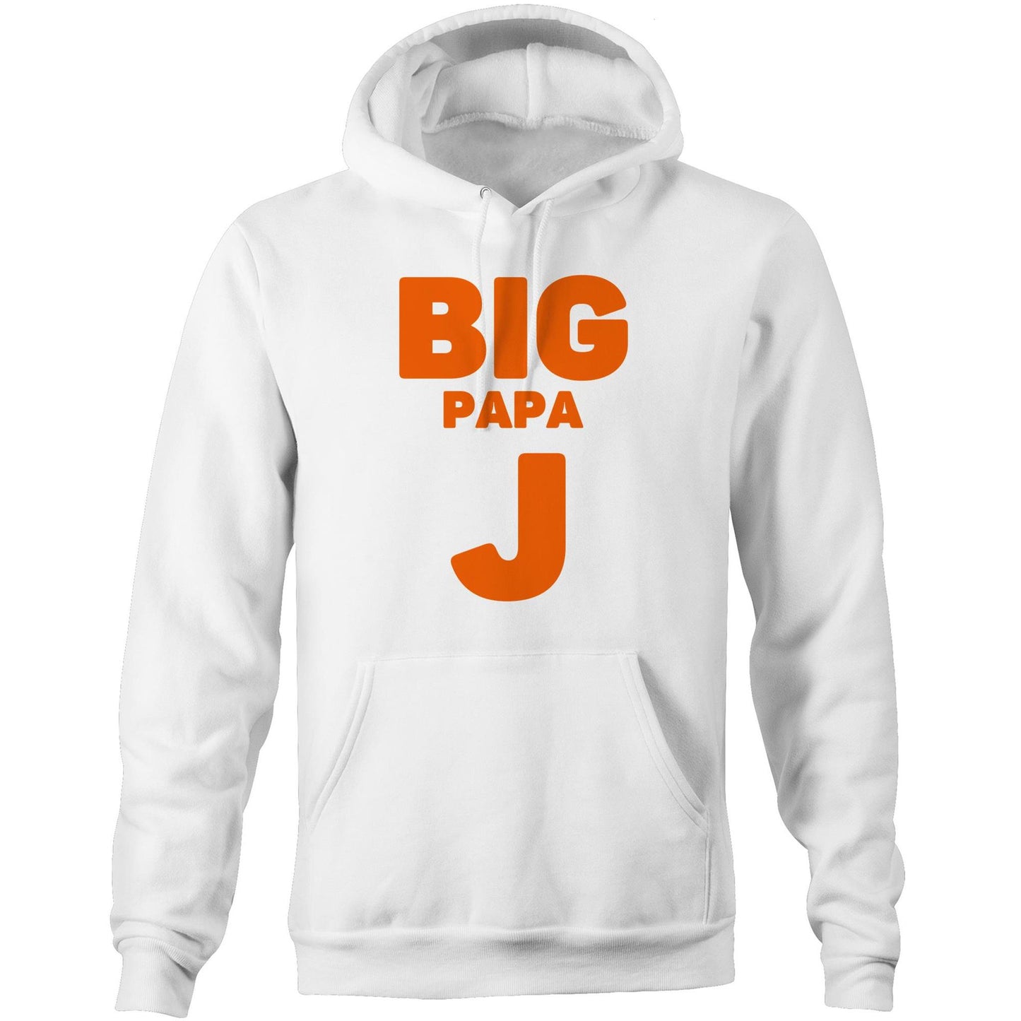 "Big Papa J" Pocket Hoodie Sweatshirt Pullover with Kangaroo Pocket Father's Day Gift for Dad - Da Boss Mango AU - White