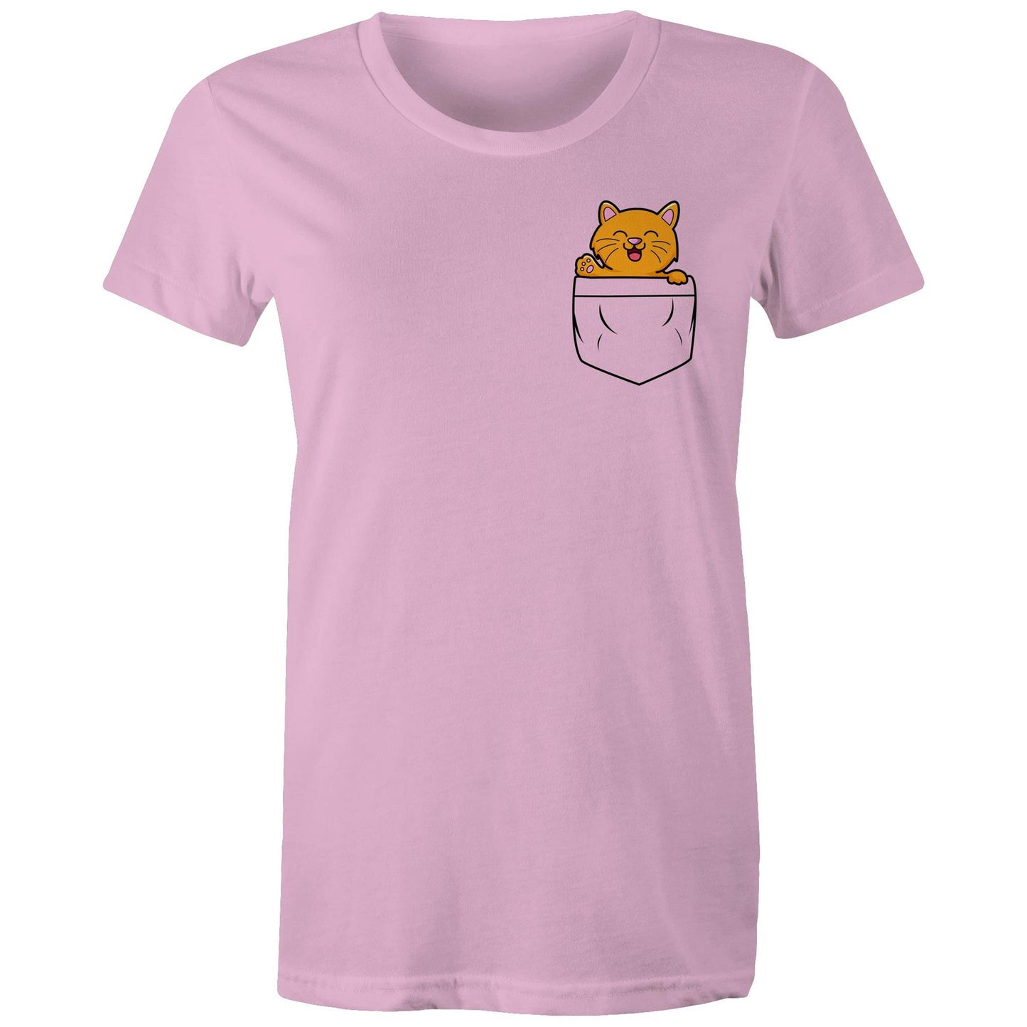 Mini Mango in a Pocket Women's Cotton T-Shirt for Cat Kitten Lovers- Da Boss Mango AU - Pink