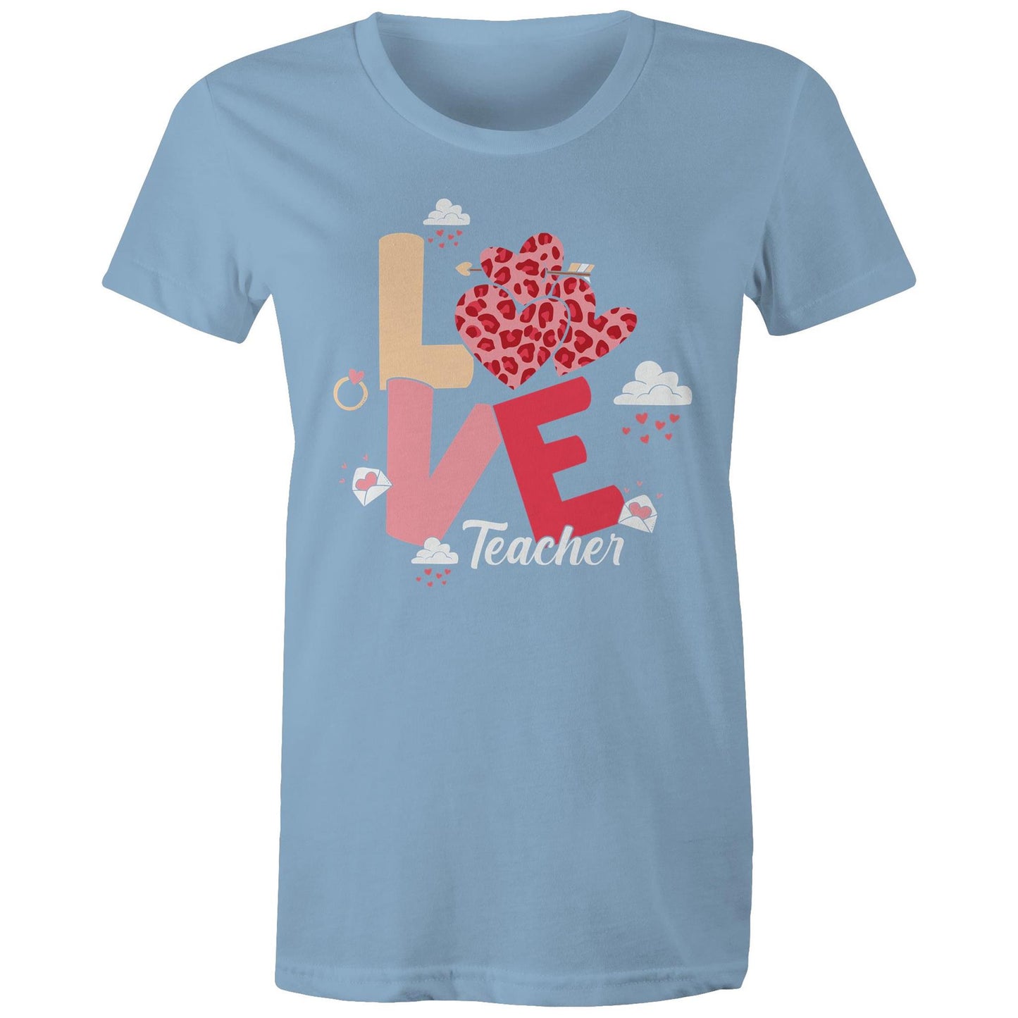 Love Teacher Women's Maple Cotton T-Shirt - Gift for Teachers - Da Boss Mango AU - Carolina Blue