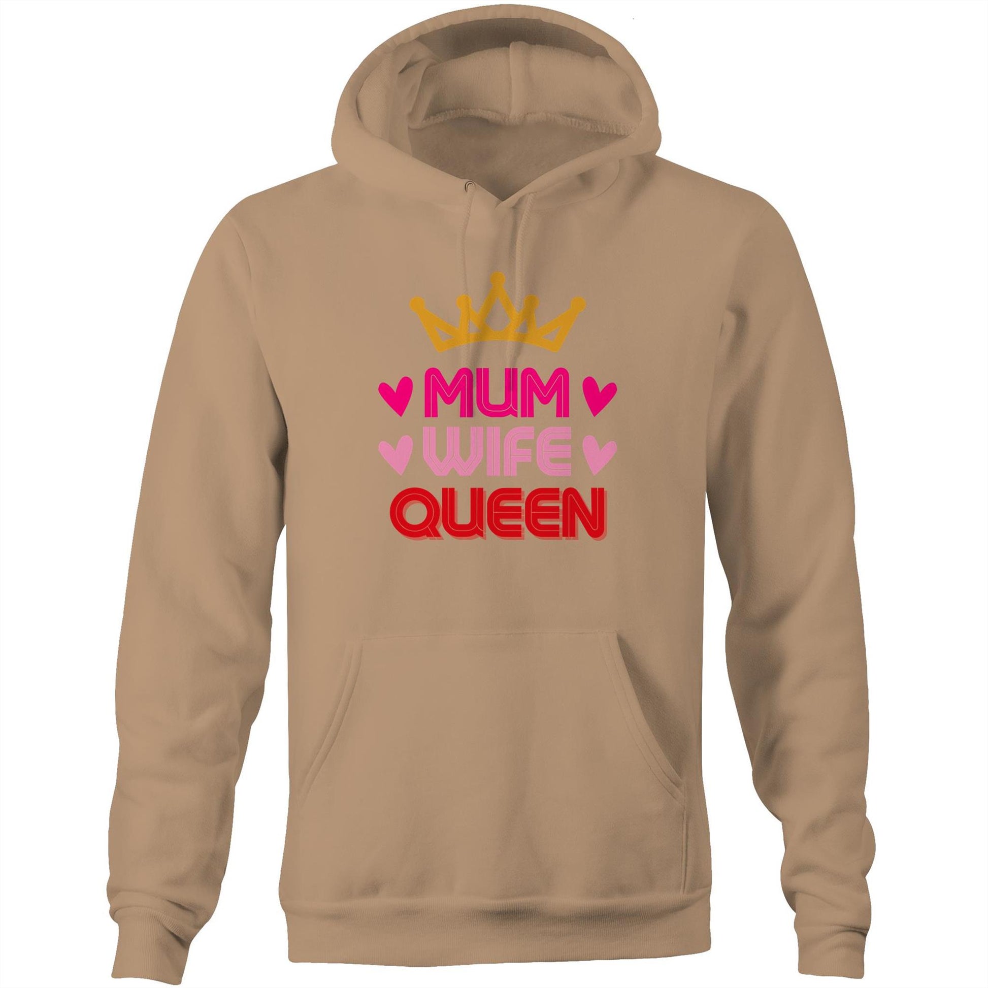 Mum Wife Queen Womens Hoodie Sweatshirt Pullover - Best Mother's Day Birthday Gift for Mum - Da Boss Mango AU - Tan Beige