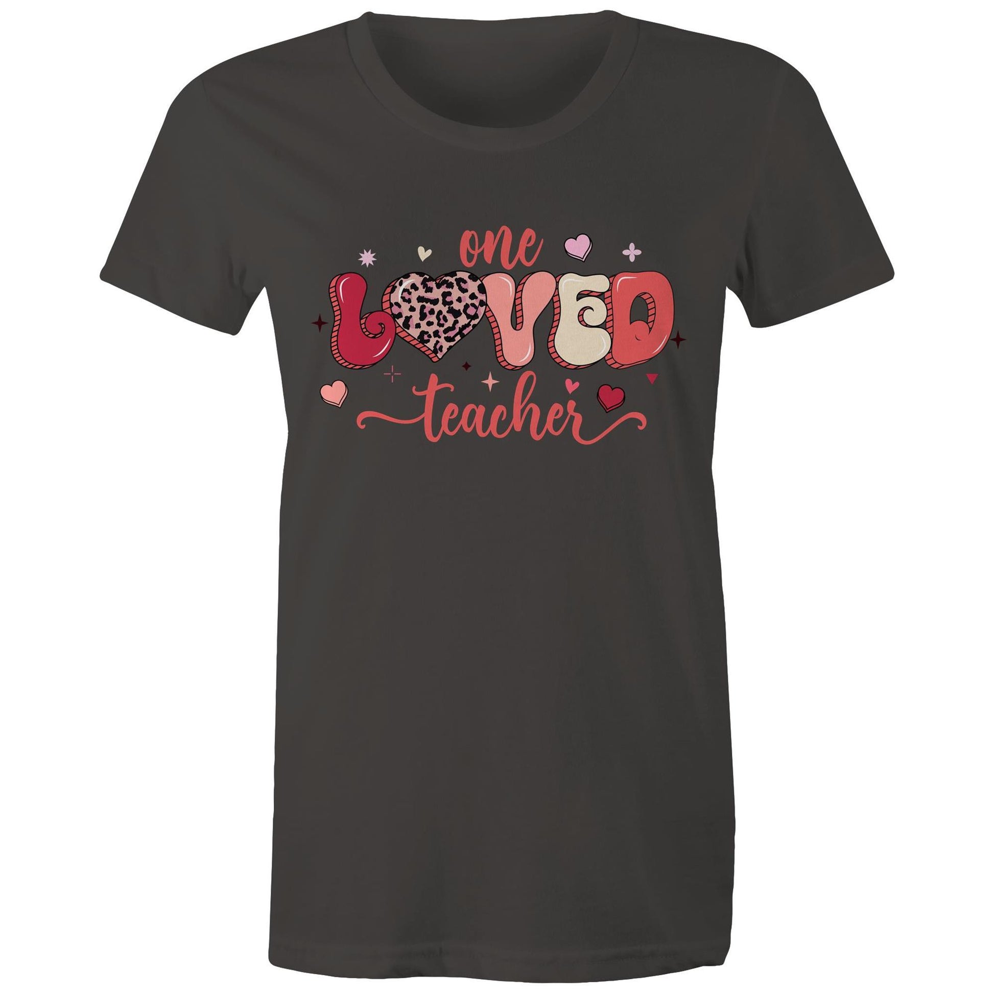 One Loved Teacher - Women's Cotton T-Shirt - Lovely Gift for Teachers - Da Boss Mango AU - Charcoal Grey