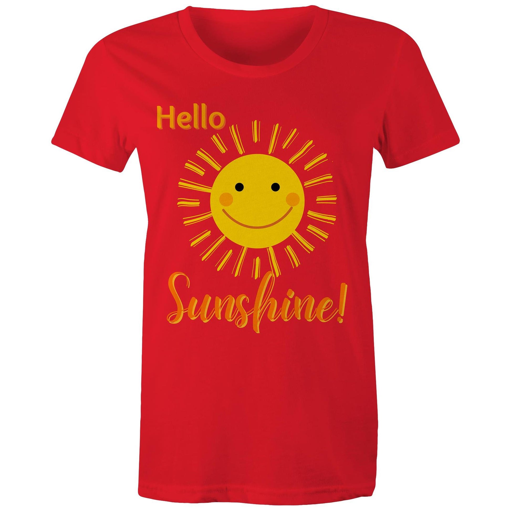 "Hello Sunshine!" Women's Cotton T-shirt - Gift Positive Happy Vibe Clothing - Da Boss Mango AU - Red